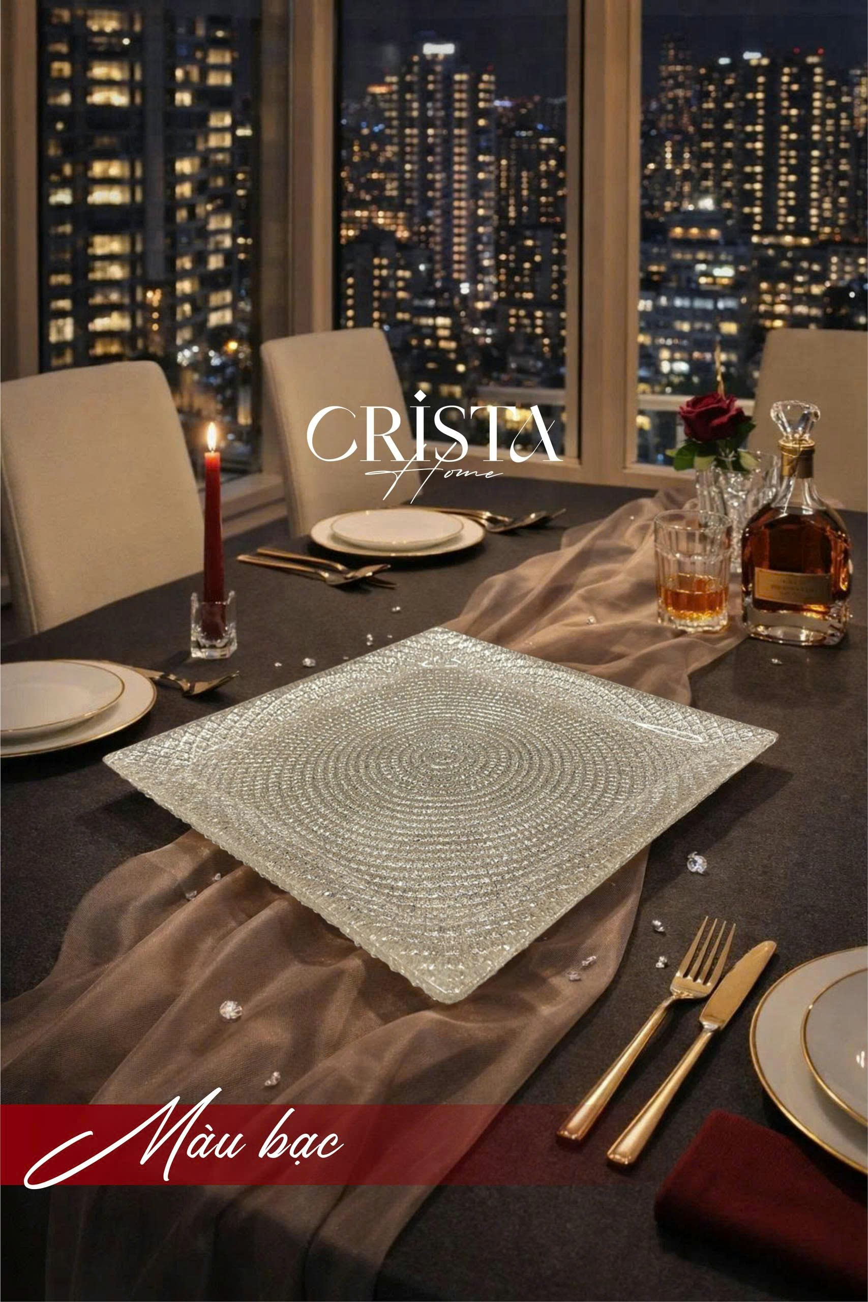 Bộ 2 đĩa thủy tinh vân lưới vuông 24cm + 27.5cm CRISTA HOME, 60227_thumbnail_6