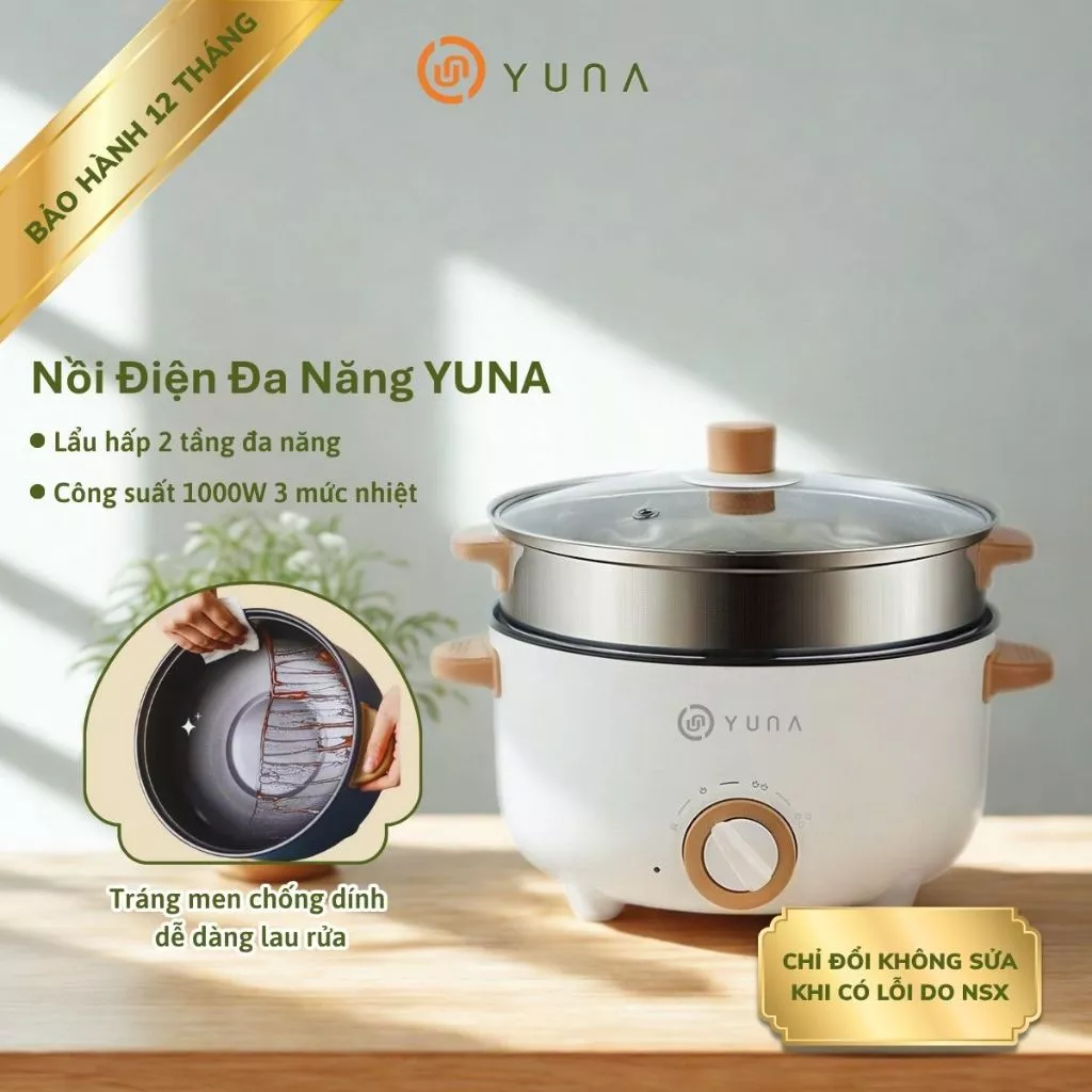 [LOẠI 1] Nồi Lẩu Điện Đa Năng Bếp Điện Thông Minh Công Suất Lớn 1000W Vỏ Nhựa Chống Nóng, Bỏng Lòng Tráng Men Chống Dính