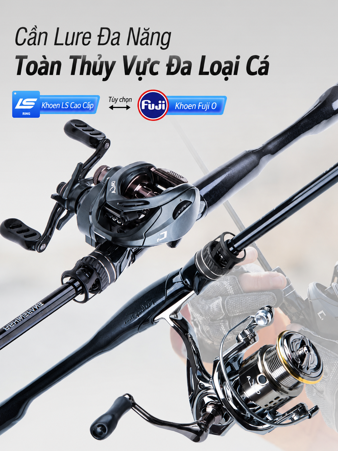 Cần Câu Lure 2 Khúc SAMURAI Khoen Fuji/LS Cao Cấp – Máy Đứng & Máy Ngang – 1.8m / 1.98m / 2.13m / 2.43m