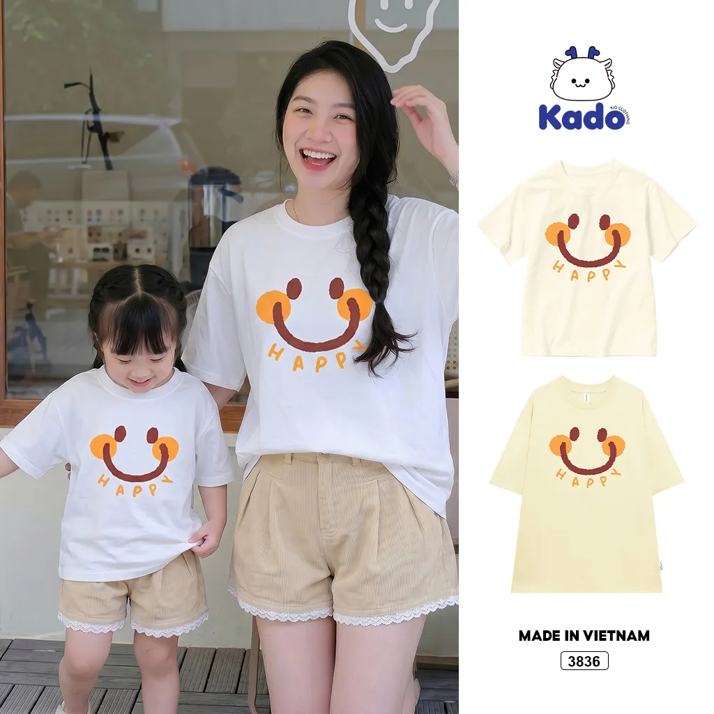 Áo thun gia đình mẹ và bé Happy trẻ trung dễ thương đáng yêu Kado 3836