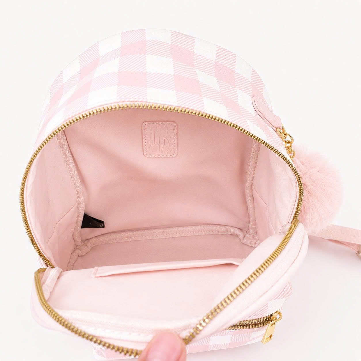 Balo Mini Caro Gấu Dễ Thương – Kèm Charm Lông Xinh Xắn (Be / Hồng)_thumbnail_6