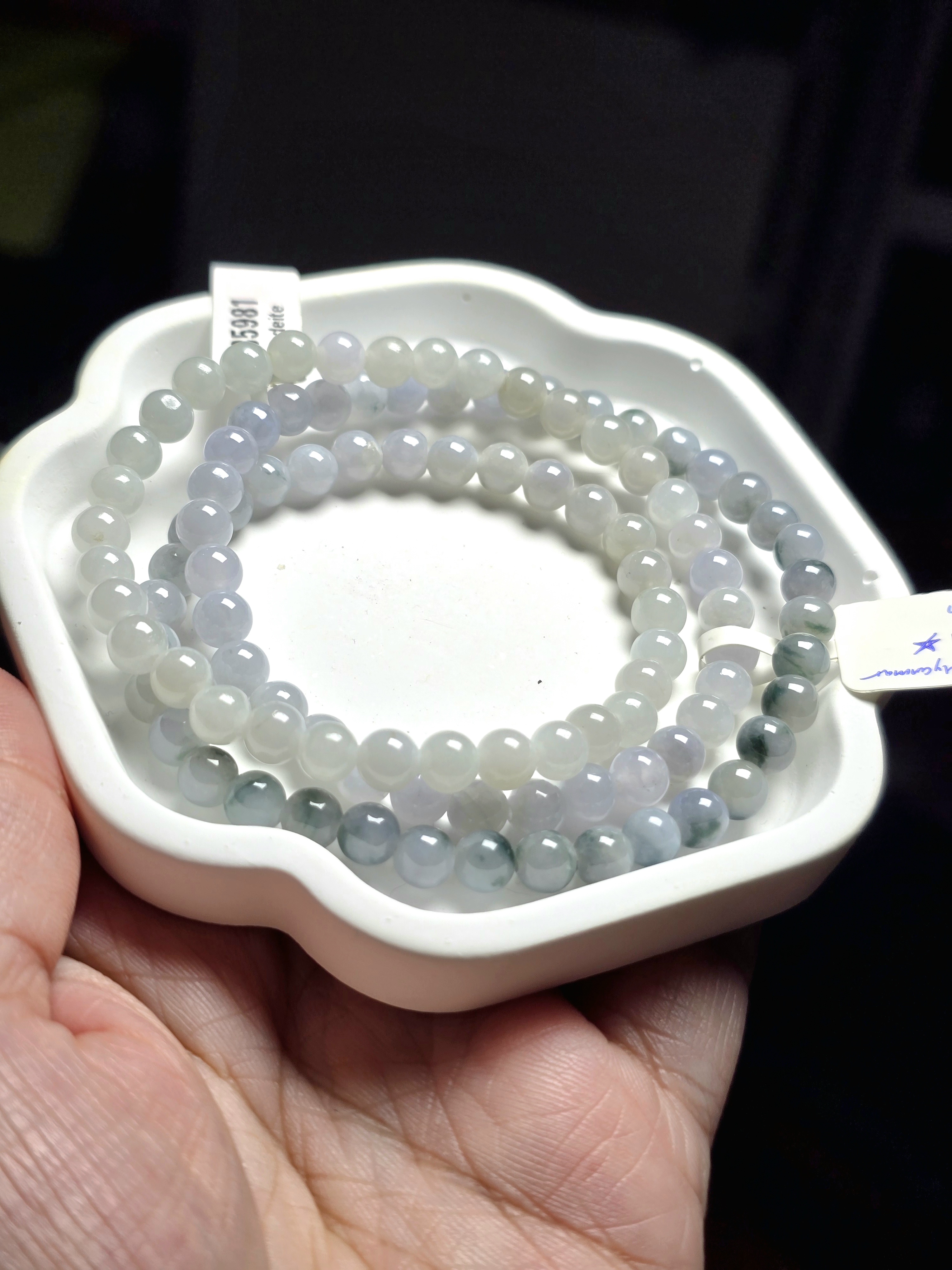 Vòng Tay Quấn Ba Ngọc Phỉ Thúy Jadeite Myanmar 3 Màu (Trắng, Tím, Hoa Bay) Chủng Nếp Mịn Có Kiểm Định