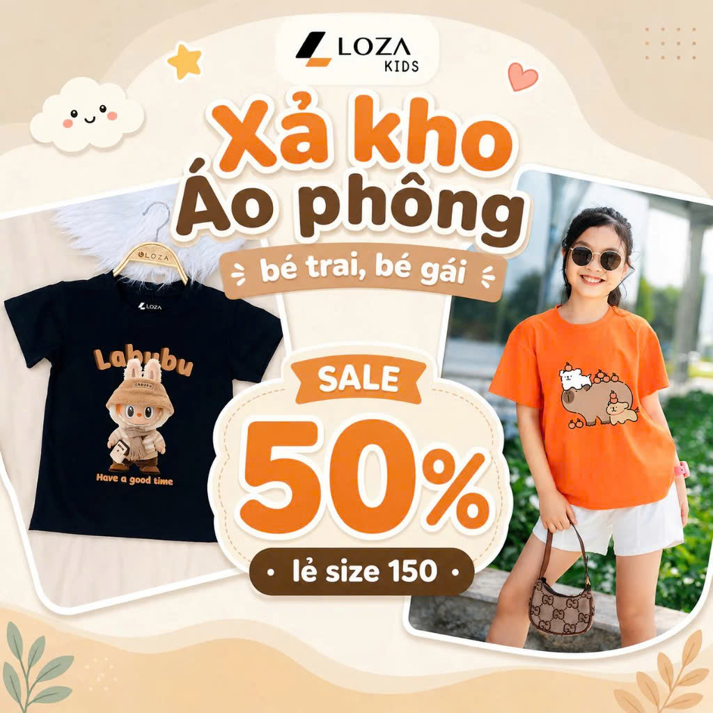 [XẢ KHO SIZE 150] Áo phông cho bé trai bé gái nhiều mẫu chất liệu thun cotton mềm mát size từ 30-35kg - Loza Kids XA007