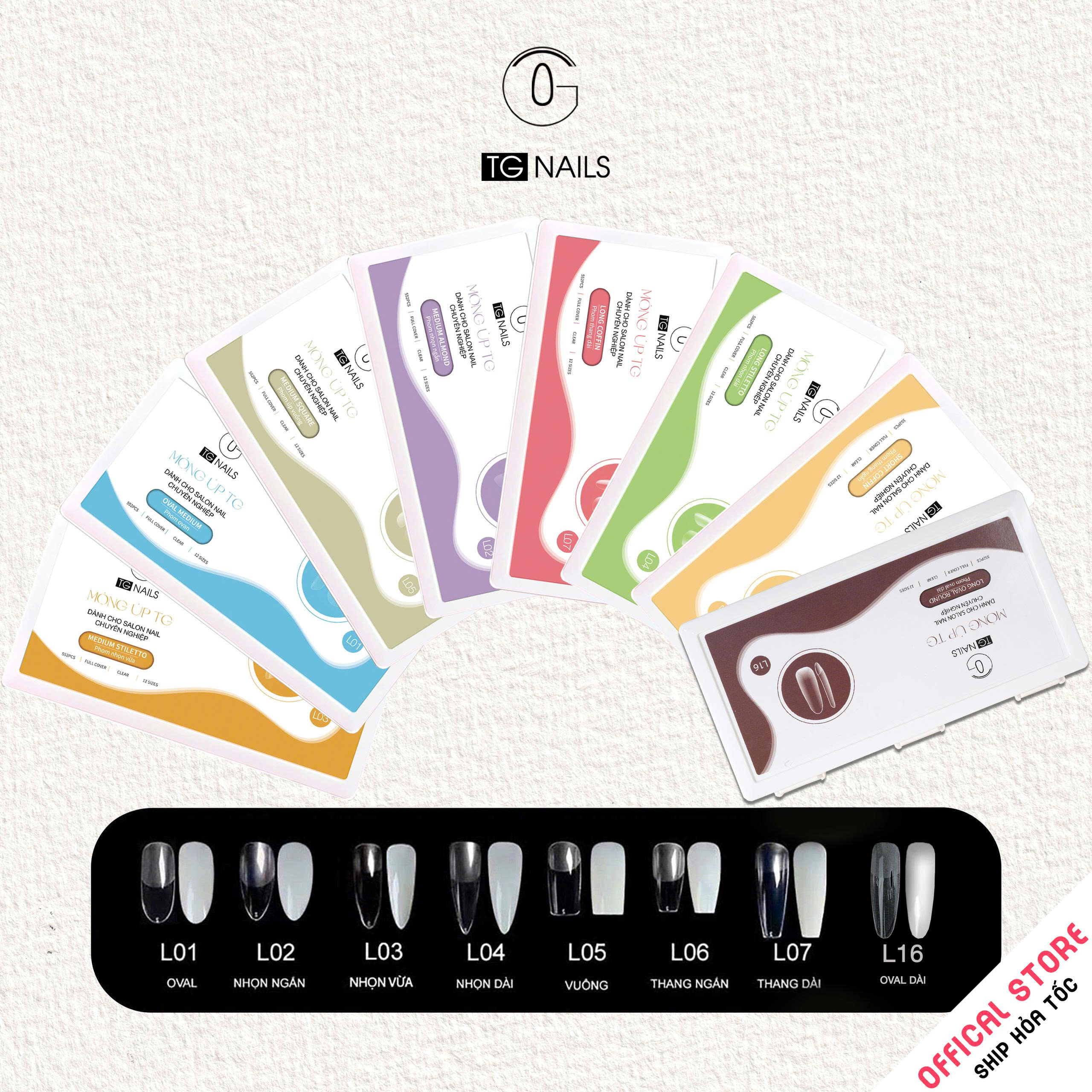 Phụ kiện gắn móng: Móng tay giả, kt(L1.2- 2.5*1.3)cm(+/-10%), chất liệu nhựa, nhãn hiệu TG, mới 100%._thumbnail_1