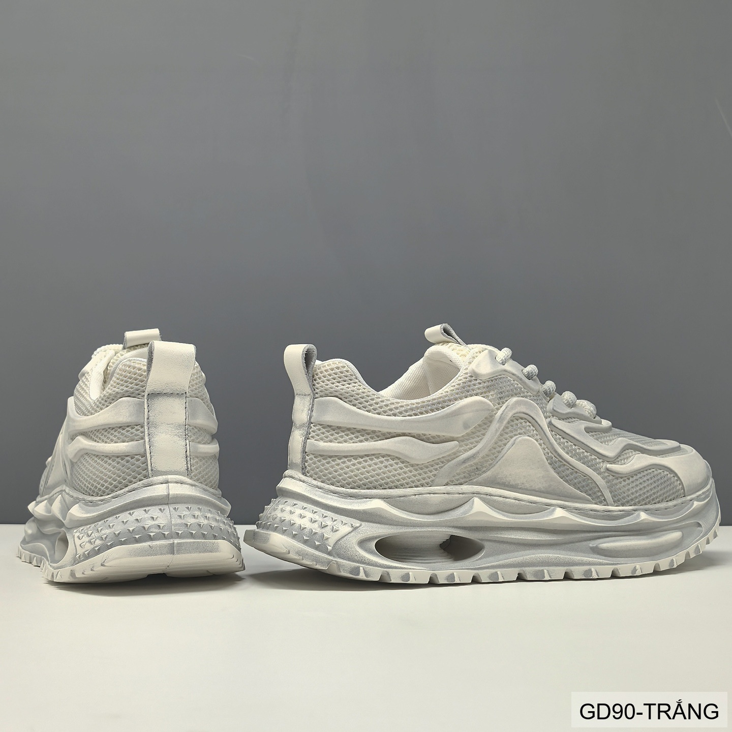 GD90 - Giày thể thao nam kiểu Dad Shoes đế dày, thân lưới thoáng khí, tăng chiều cao, phối màu Trắng Đen_thumbnail_3