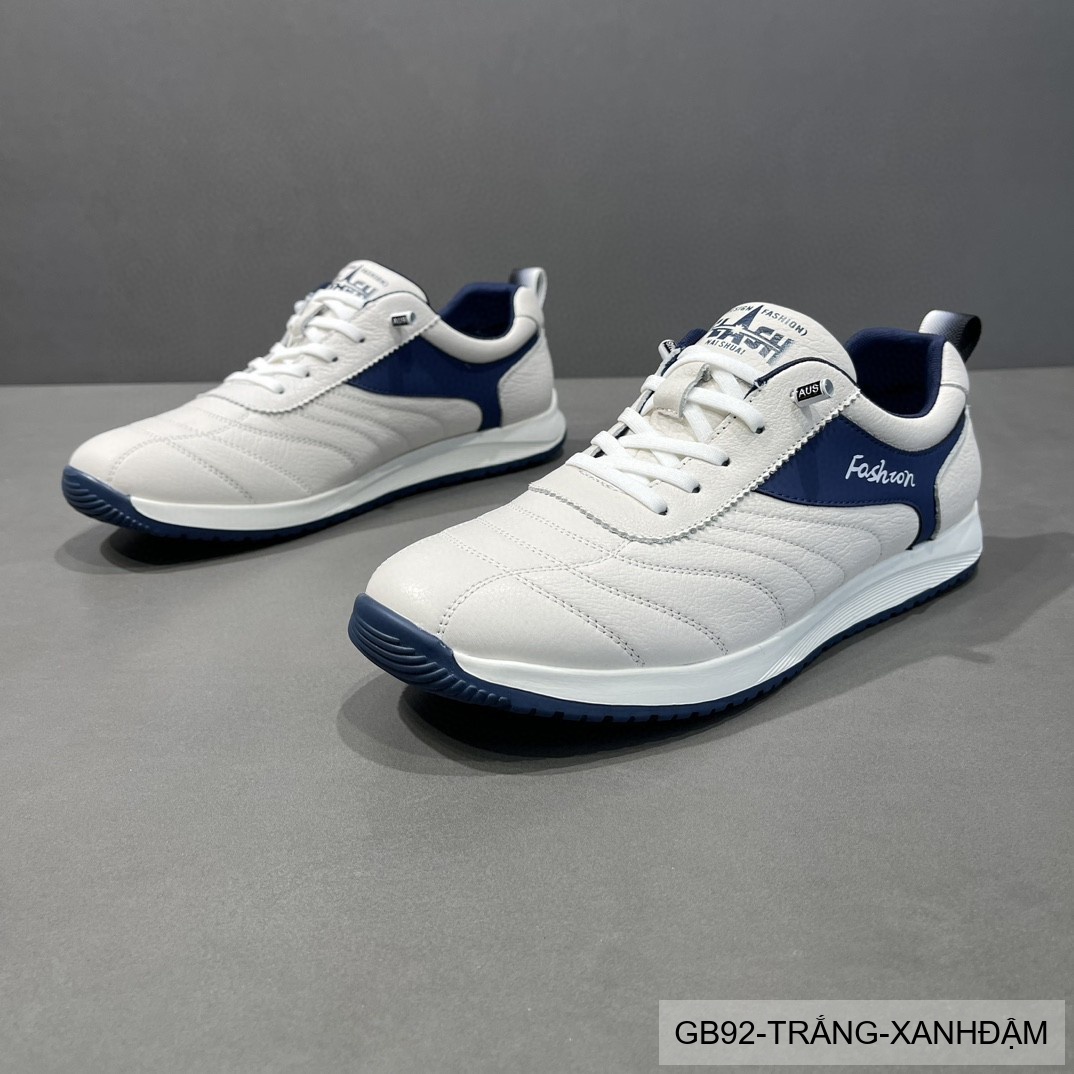 GB92 - Giày thể thao nam da bò trắng phối màu, phong cách thời trang thường ngày, đế bằng êm ái_thumbnail_2