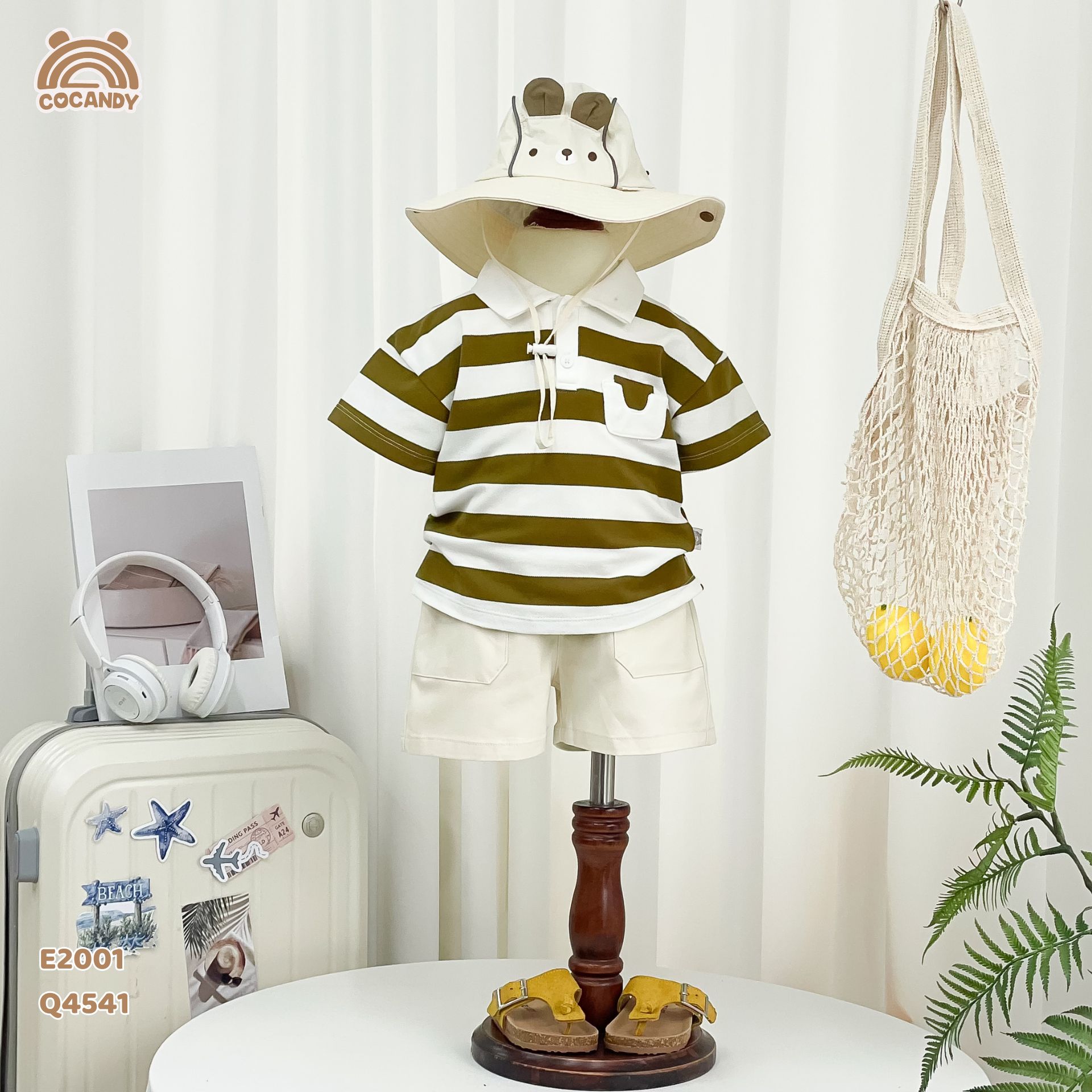 Áo cộc polo kẻ XANH RÊU phối trắng phối ngực
