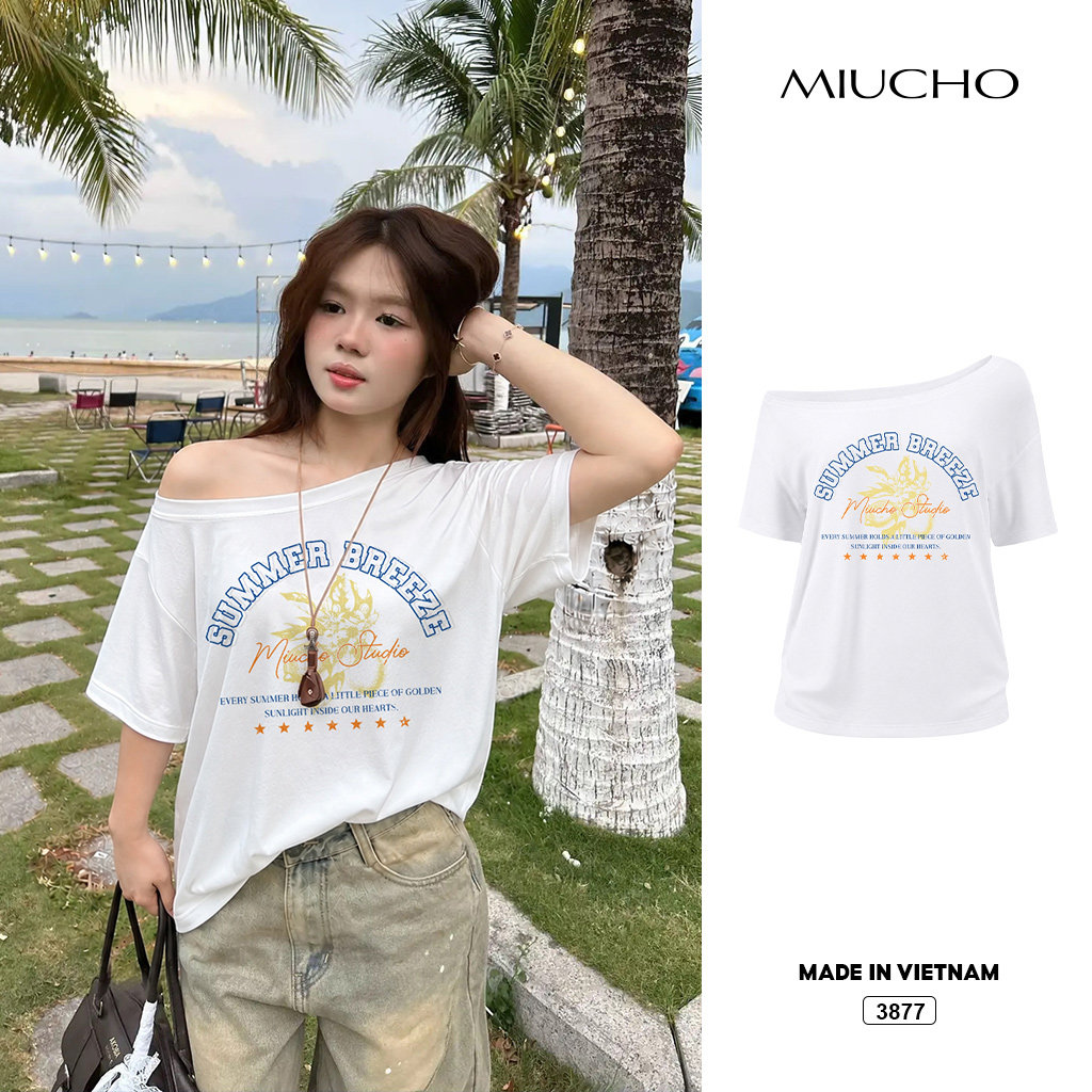 Áo thun nữ lệch vai form rộng Summer Breeze Miucho 3877