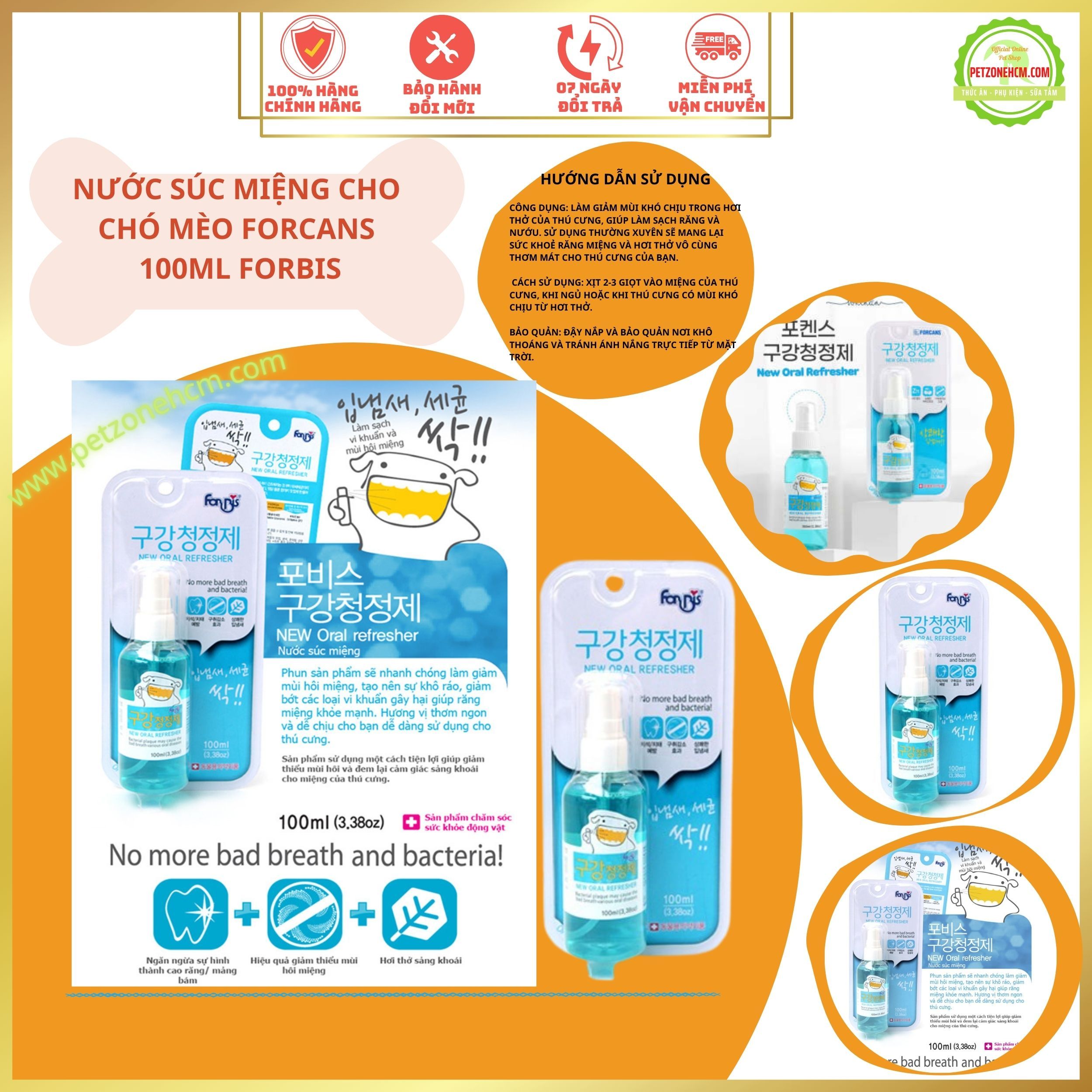 New Oral Refresher - Xịt thơm miệng chó mèo Forcans -100ml