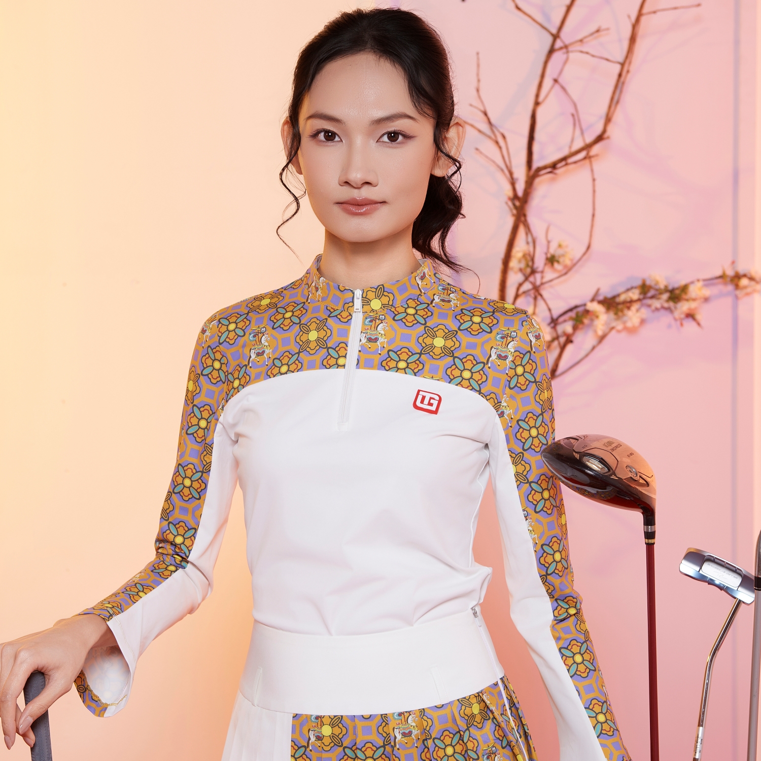 Áo Dài Tay Cổ Trụ Phối Họa Tiết Dân Gian Nữ_thumbnail_7