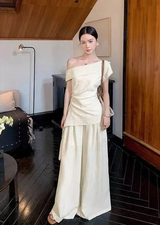 Lucas - Set áo lệch vai rúm eo vạt chéo + quần ống suông dài_thumbnail_5