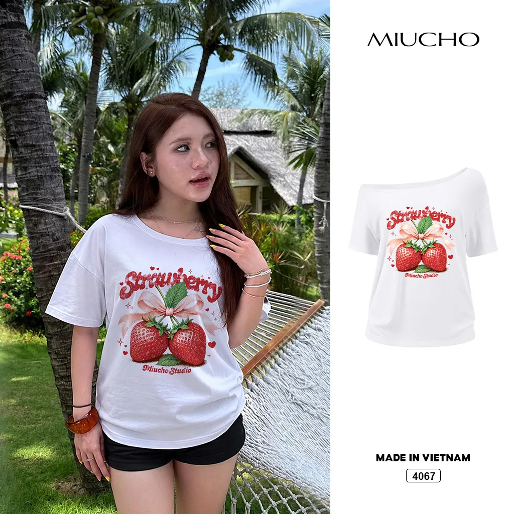 Áo thun nữ form rộng phong cách lệch vai mùa hè Miucho 4067