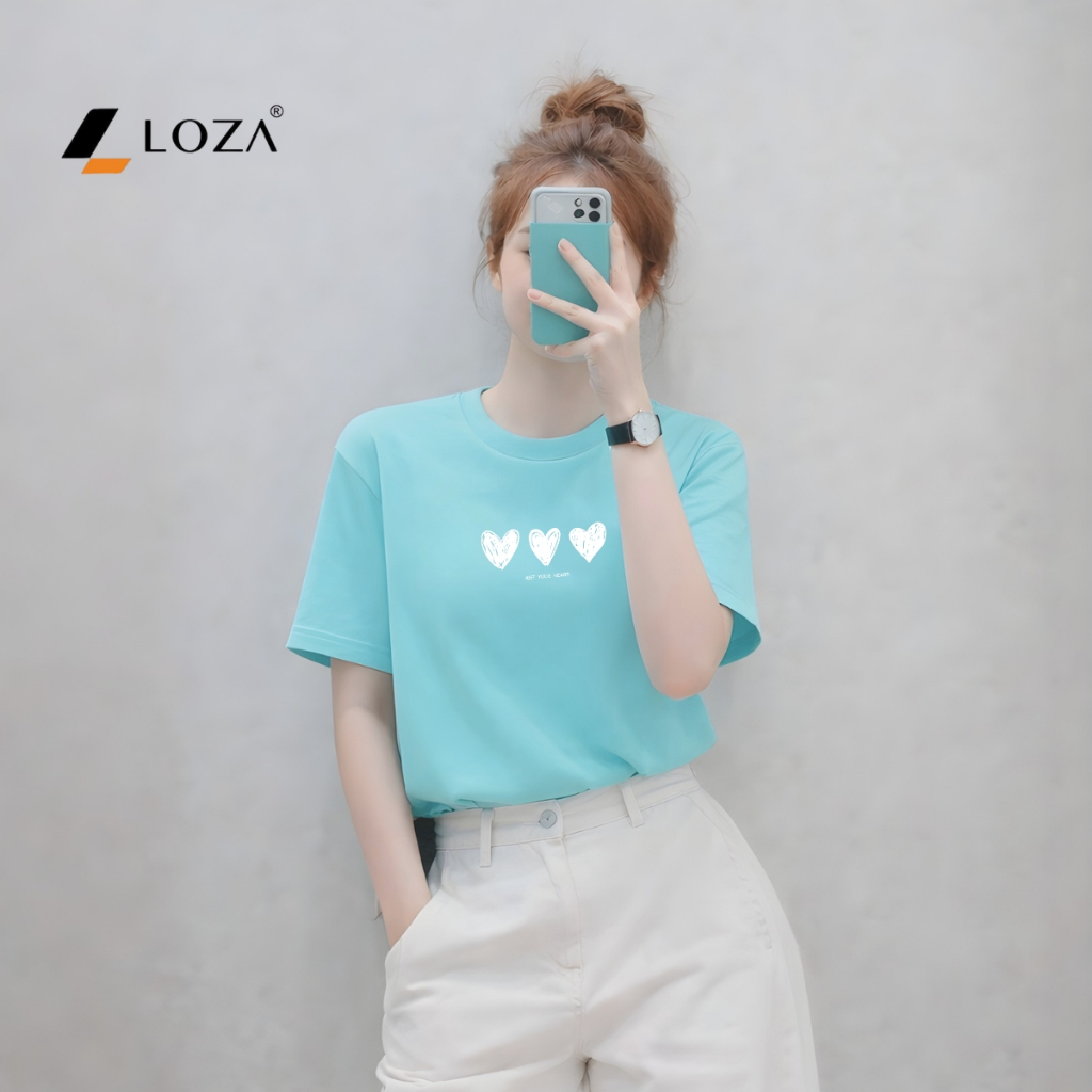 [Form rộng] Áo phông nữ màu xanh ngọc in nhều hình xinh dễ mặc - Loza G0455_thumbnail_2