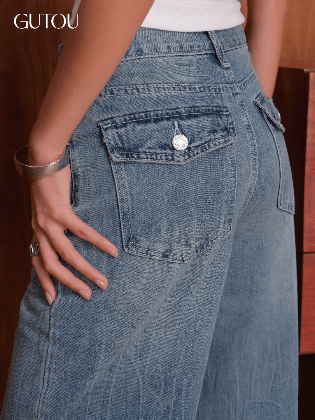 [ GUTOU ] Quần Jean Suông Basic Wash Gãy_thumbnail_4