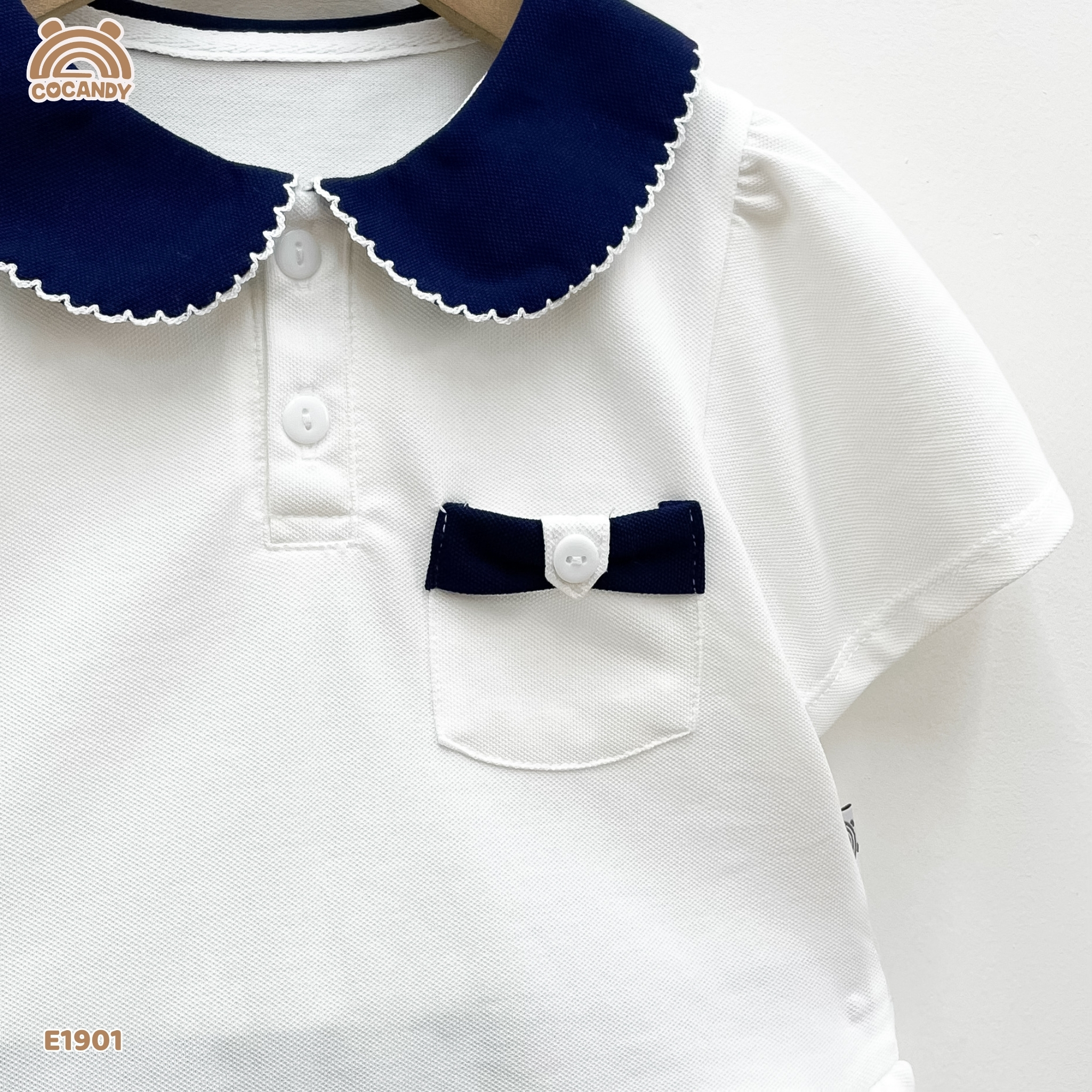 Áo cộc TRẮNG phối cổ túi nơ xanh navy_thumbnail_3