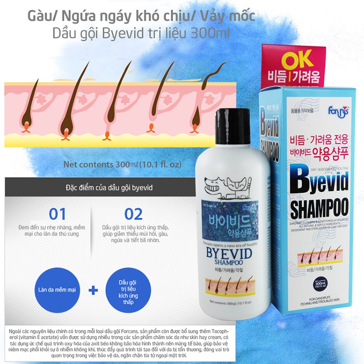 Byevid 300lml - Dầu Gội FORCANS Cho Chó Trị Vảy Ngứa, Viêm Da