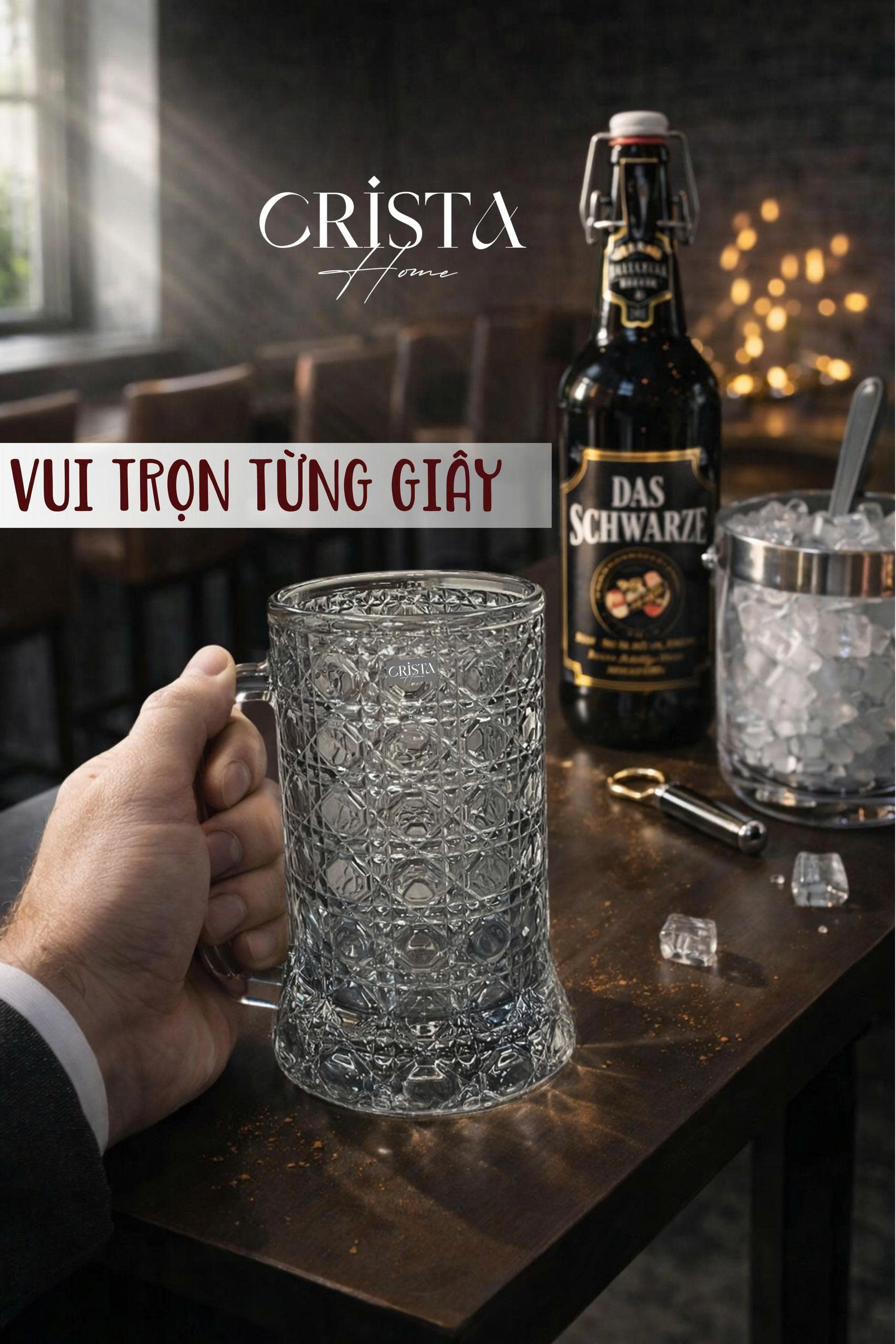 Bộ 6 cốc bia thủy tinh vân pha lê nổi có quai 420ml Crista Home_thumbnail_6