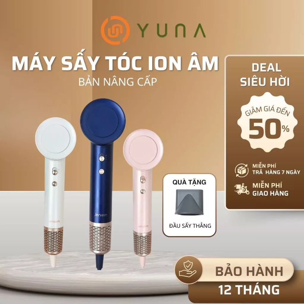 [BẢN NÂNG CẤP] Máy sấy tóc ion âm Jervem JV 01 – 1600W | Nhẹ 380g | Sấy nhanh – dưỡng tóc mượt BẢO HÀNH 1 NĂM