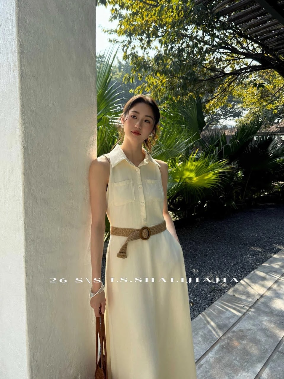 Lucas - Váy zile cổ đức cài cúc, chân xòe dáng dài + belt tết bản lớn LS Sha