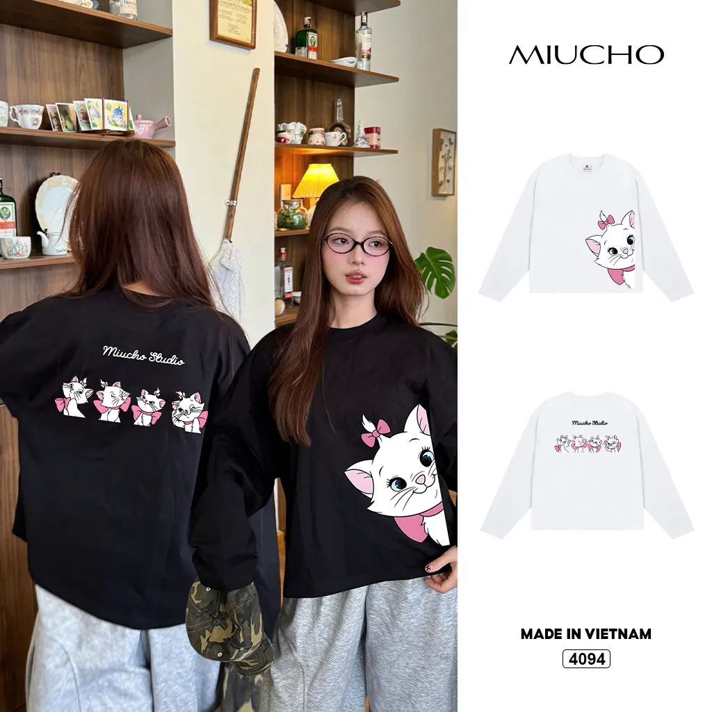 Áo thun tay dài form boxy Kitti đáng yêu Miucho 4094