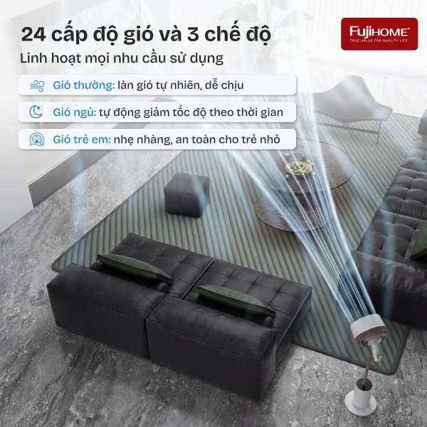 Quạt tuần hoàn không khí thông minh, ra lệnh giọng nói Fujihome Luxury CFR01PRO-VOICE (Màu đen - Màu trắng)_thumbnail_10