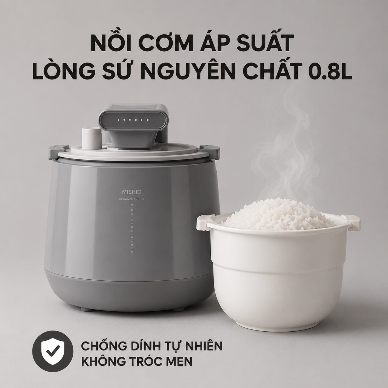 Nồi Cơm Điện Áp Suất Lòng Sứ Dưỡng Sinh Mishio MK396 dung tích 0.8L cho 1-2 người – Bí Quyết Cho Cơm Gạo Lứt