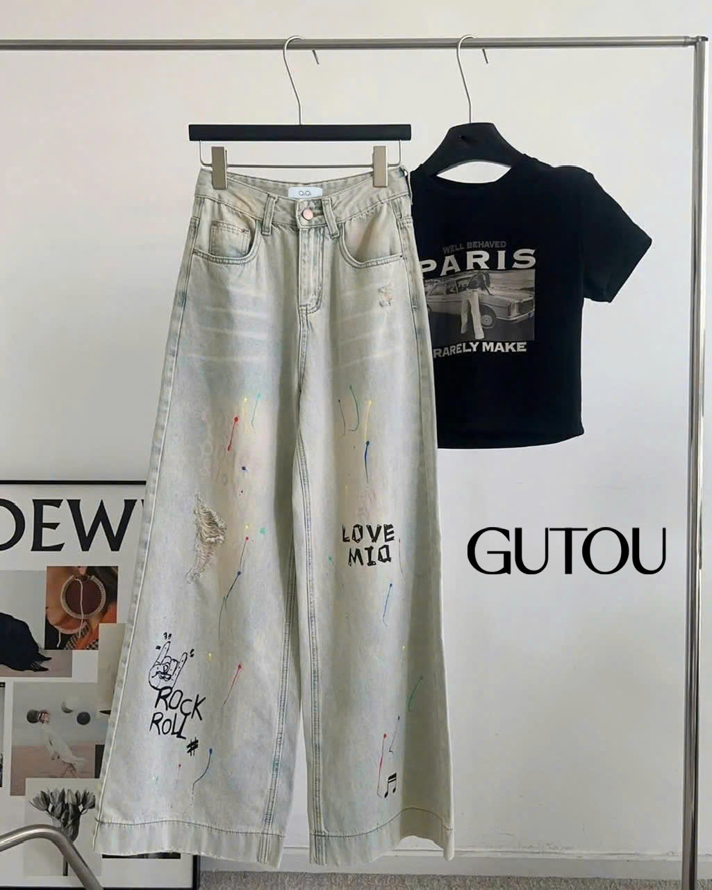 [ GUTOU ] Quần Jean Suông Poace & Love_thumbnail_4