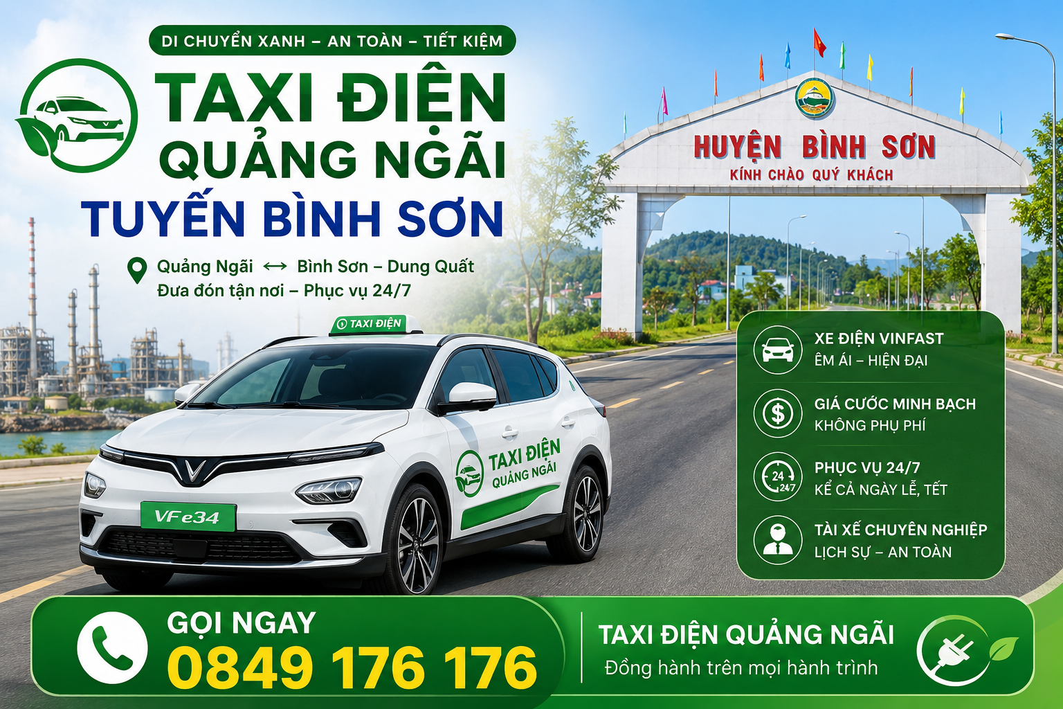 Taxi Điện Quảng Ngãi Tuyến Bình Sơn Phục Vụ 24/7 Giá Tốt