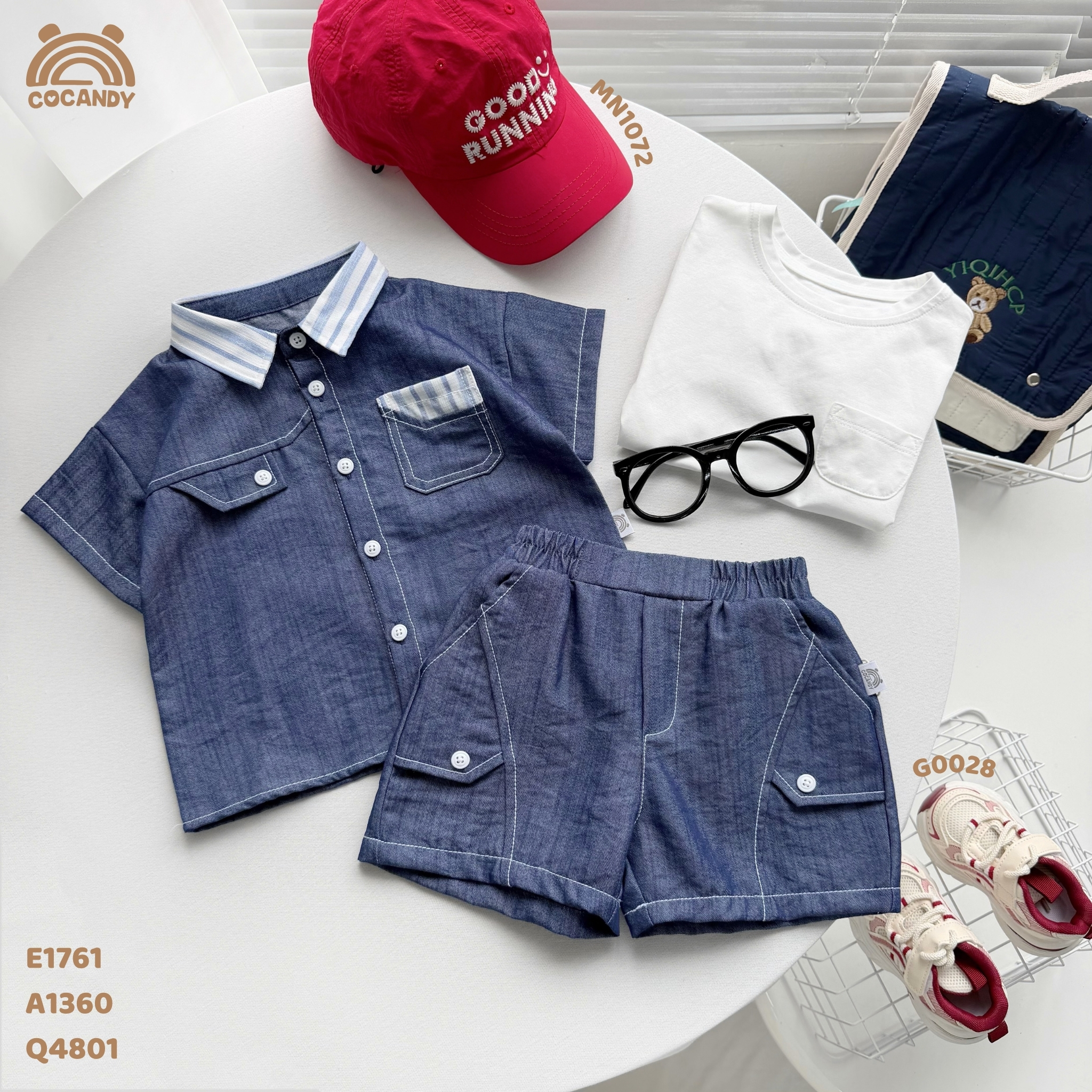 Áo cộc jeans XANH phối cổ sọc kẻ_thumbnail_2