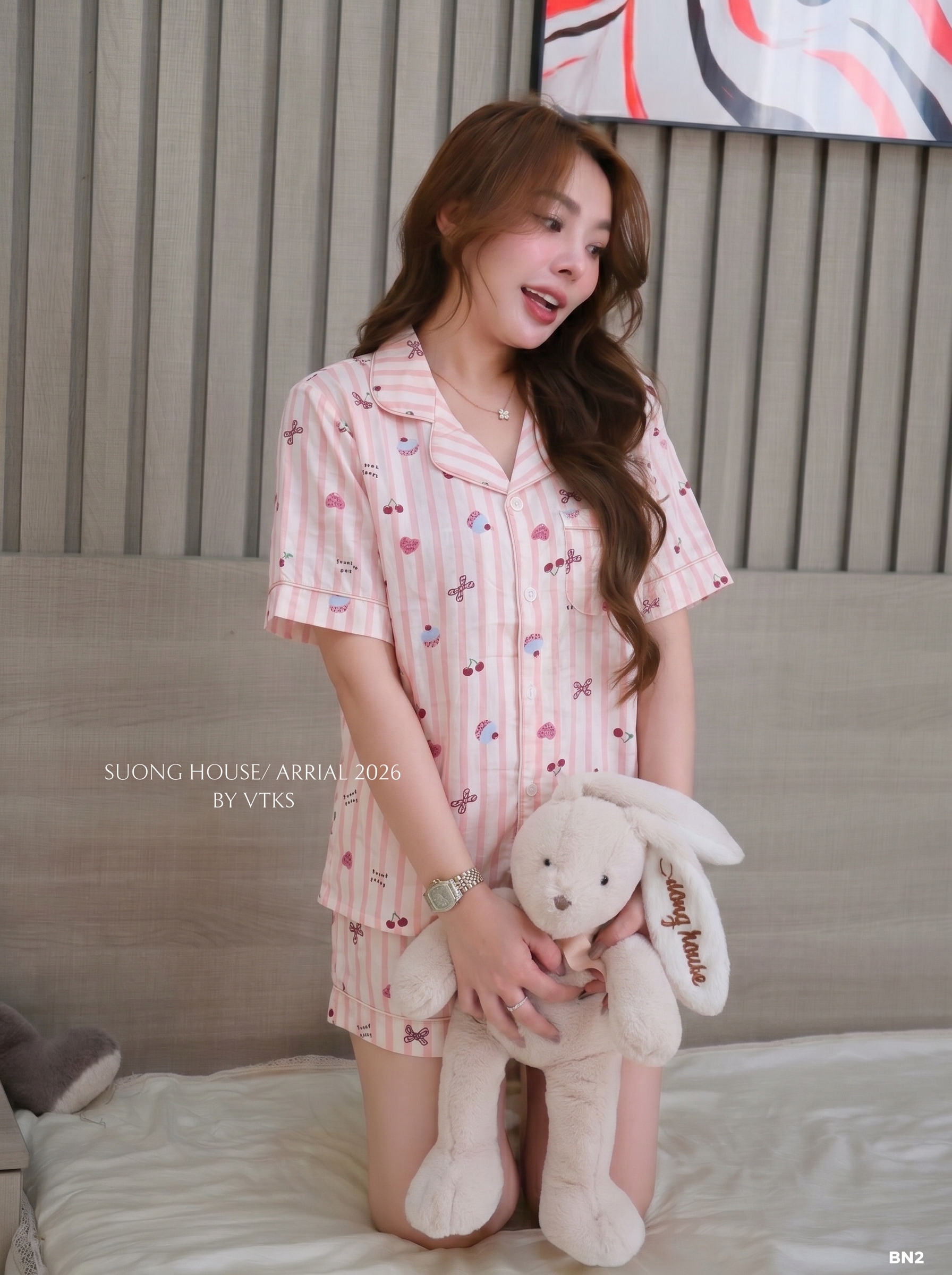 Đồ Bộ Nữ Ngắn QĐ+Áo cổ bẻ 1 túi họa tiết LUH (C) (0687) - Freesize - ColorFul_thumbnail_9