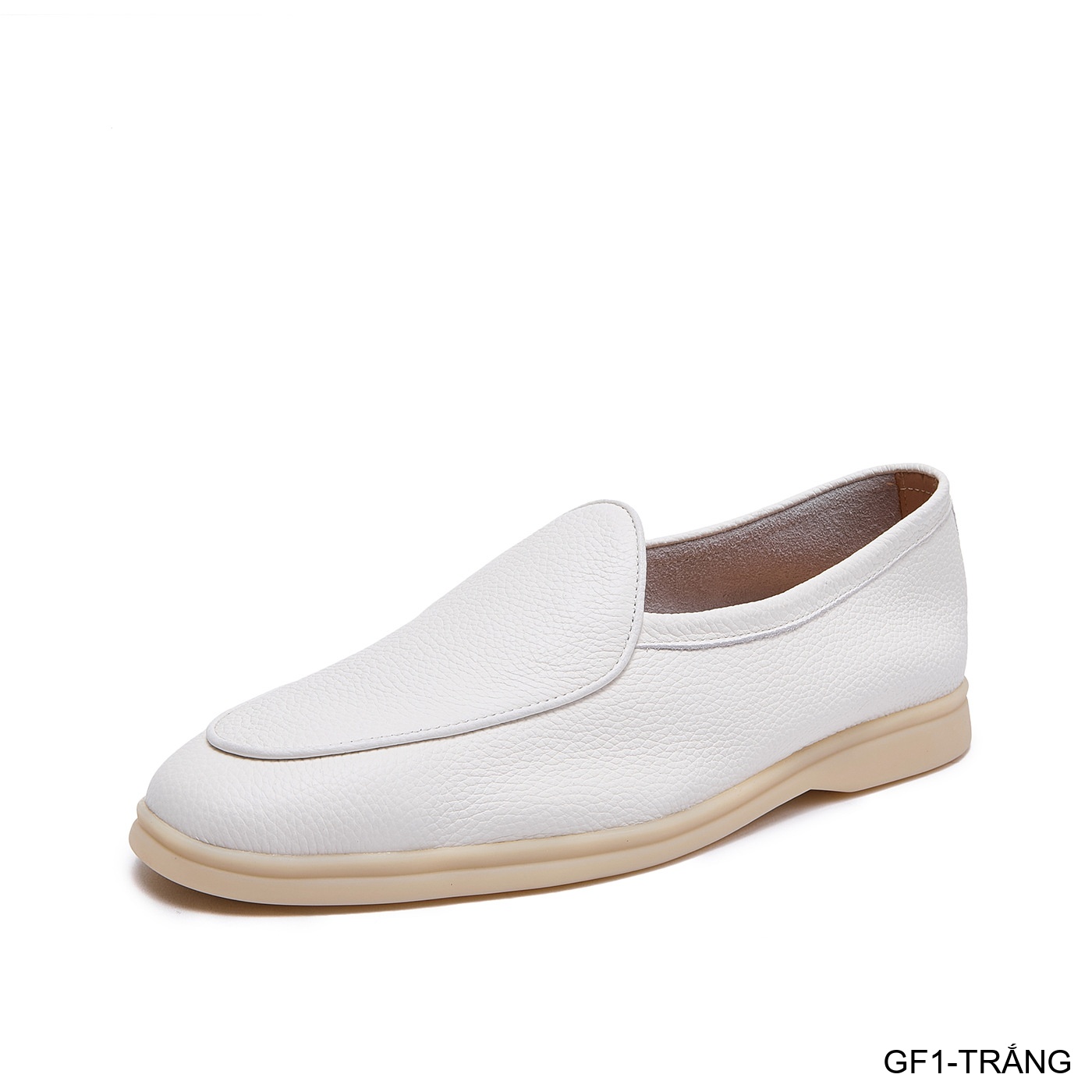 GF1 - Giày lười nam da bò vân vải, thiết kế casual mùa hè, màu trắng đen