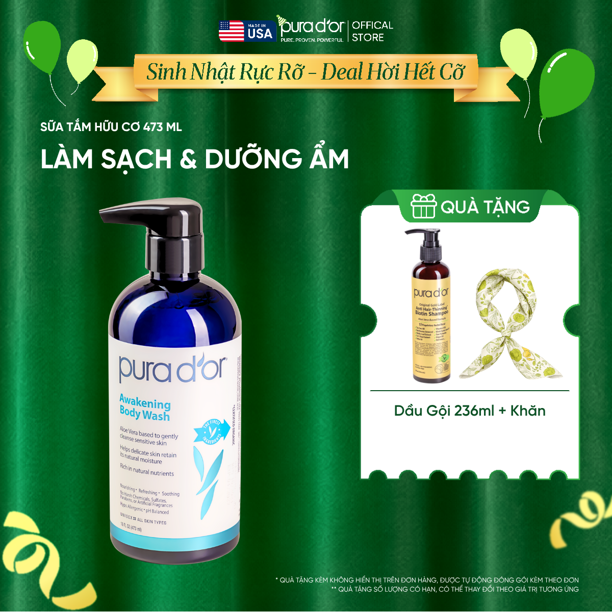 Sữa Tắm Pura D'or Awakening Body Wash Giúp Làm Sạch & Dưỡng Ẩm 473ml