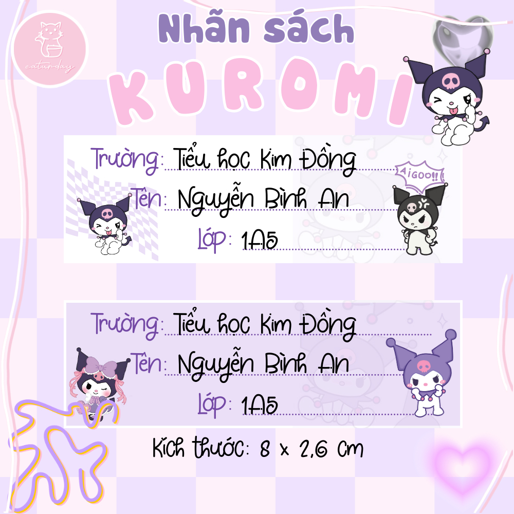Set 20 NHÃN DÁN SÁCH KUROMI- In thông tin trường, lớp, tên theo yêu cầu | Caturday