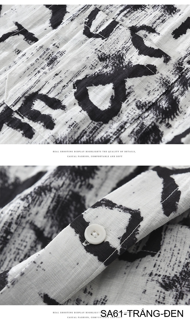 SA61 - Áo sơ mi nam tay ngắn in chữ nghệ thuật, form rộng, chất viscose mát mẻ, phối màu trắng đen_thumbnail_11