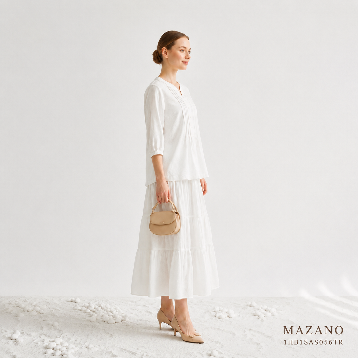 Áo sơ mi tunic vải linen trắng dáng suông cổ tàu cách điệu tay lỡ thiết kế MAZANO_thumbnail_4