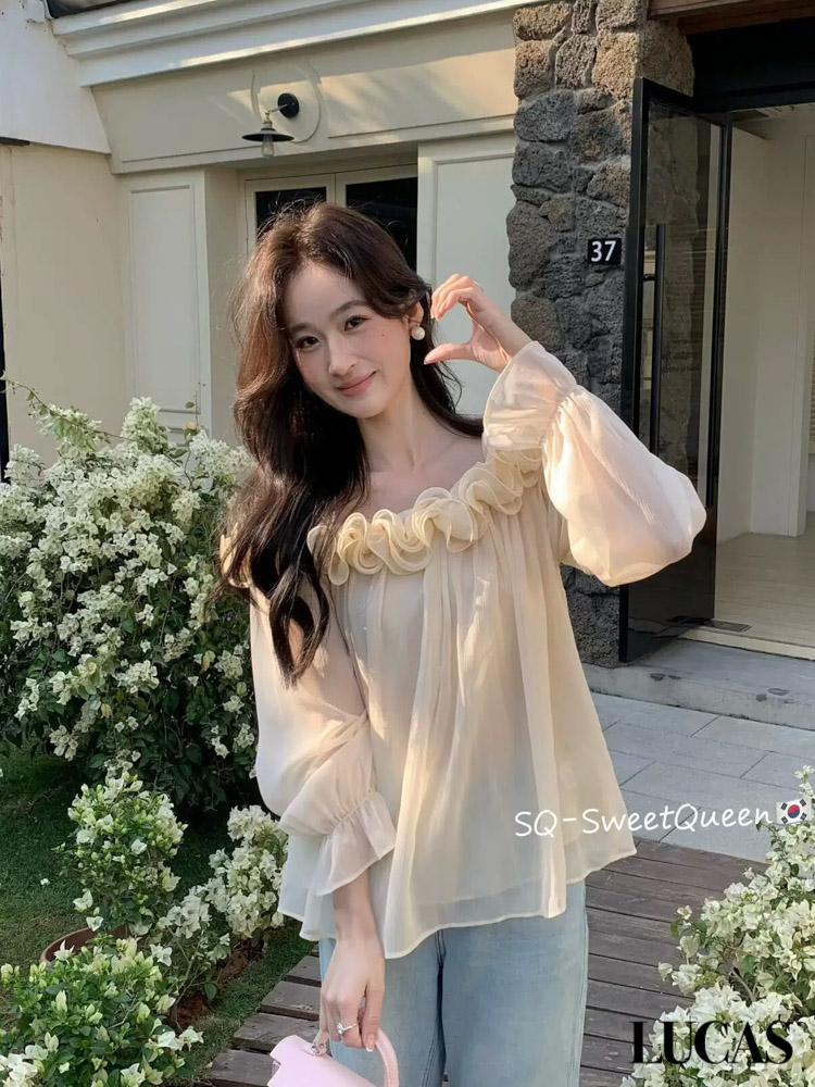 Áo sơ mi trễ vai voan bèo ngang ngẹc chun cổ tay SQ_thumbnail_1