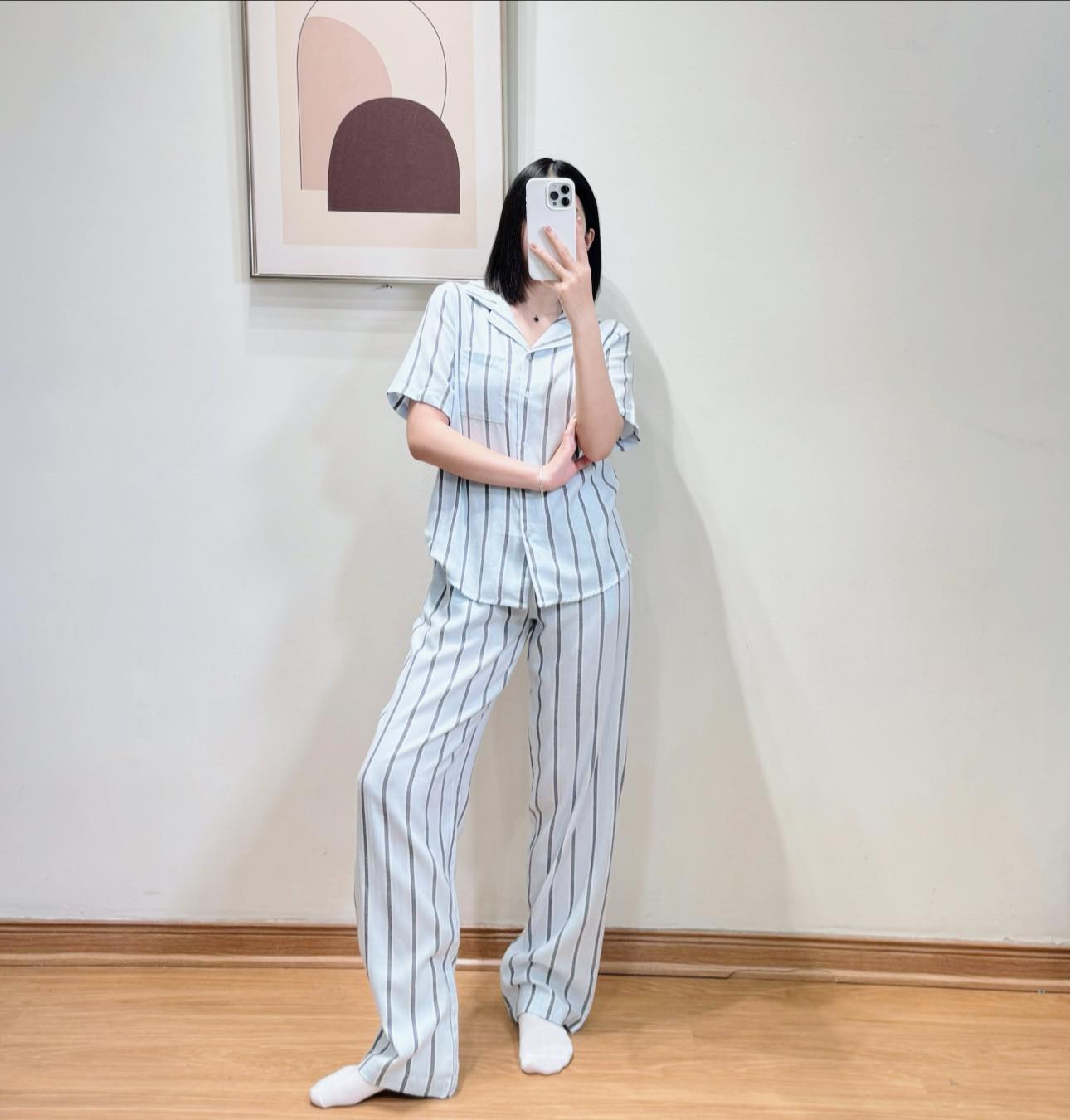 E341 BỘ PJM XANH SỌC GHI ÁO CỘC + QUẦN DÀI VIC