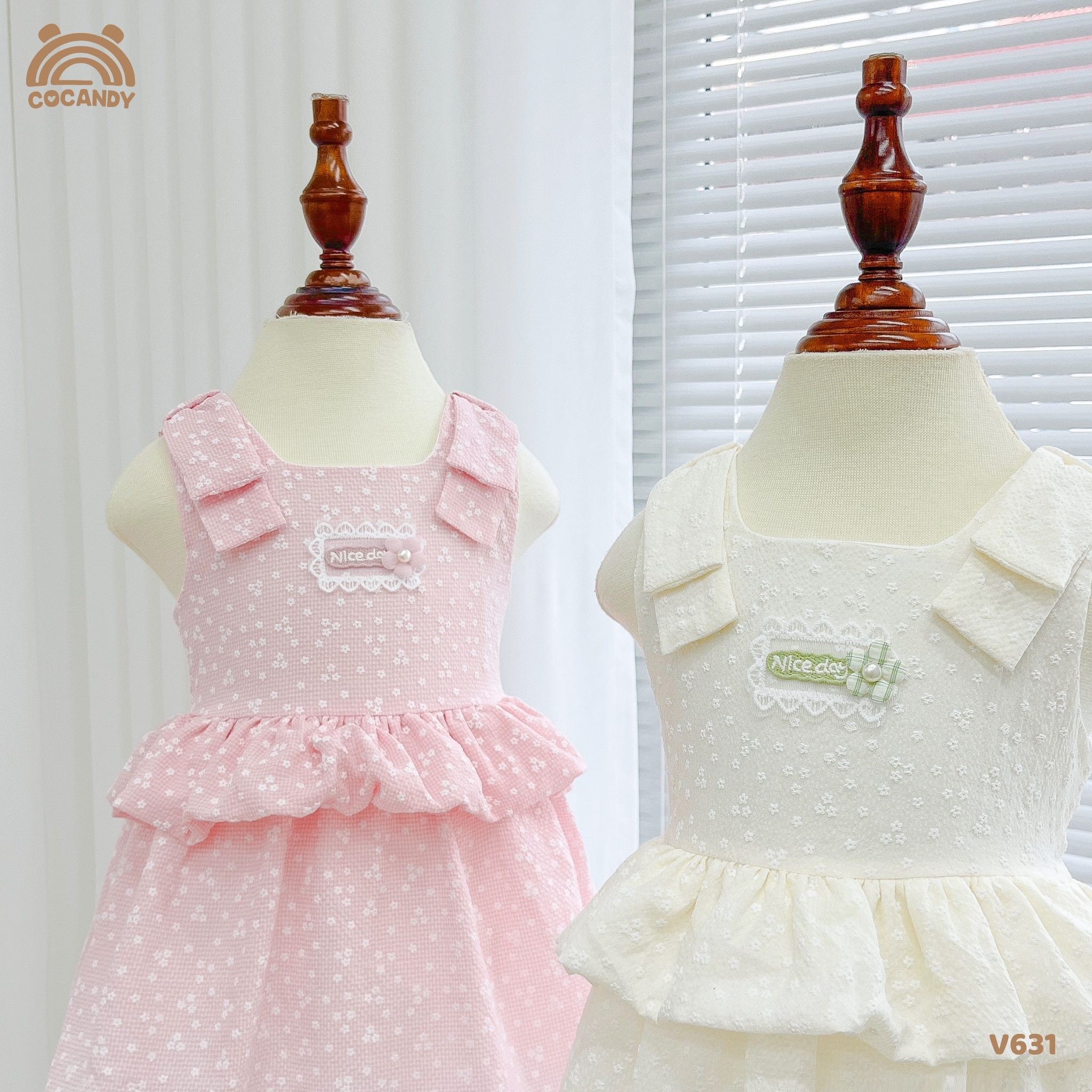 Váy 2 dây HỒNG nơ vai nhún eo tag hoa CCD_thumbnail_4