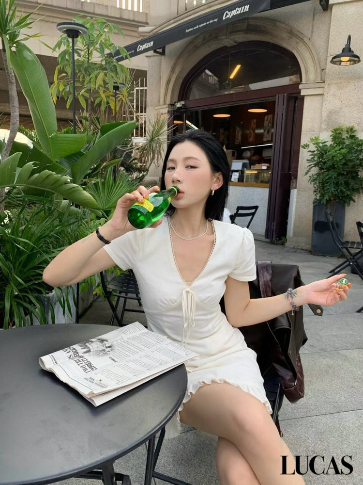 Váy thô thê hoa trễ vai nối ngực dọc cúc bọc chân xòe A viền ren gấu_thumbnail_2