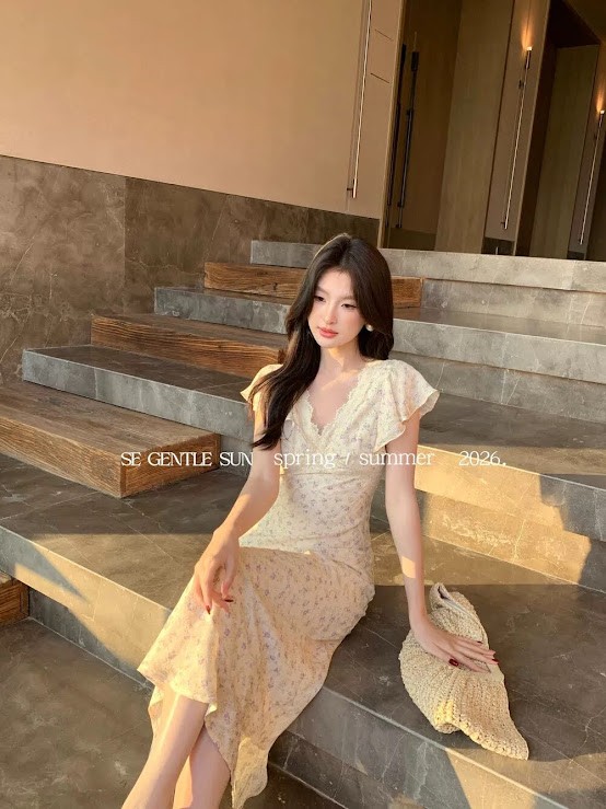 Lucas - Váy hoa tay hến bom phối viền ren chân xòe dáng maxi_thumbnail_2