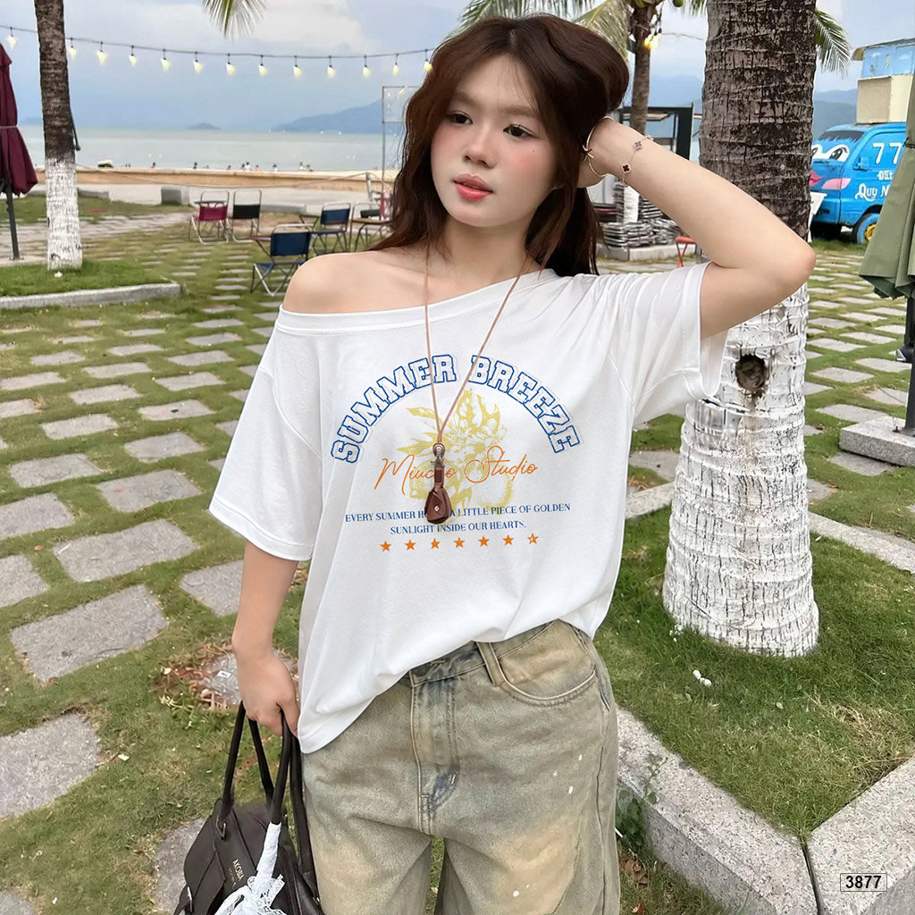 Áo thun nữ lệch vai form rộng Summer Breeze Miucho 3877_thumbnail_5
