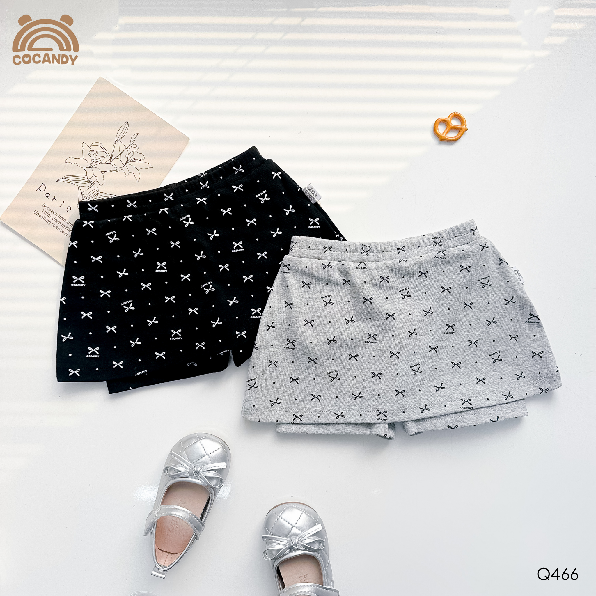 Quần váy legging cộc XÁM họa tiết nơ Cocandy_thumbnail_3