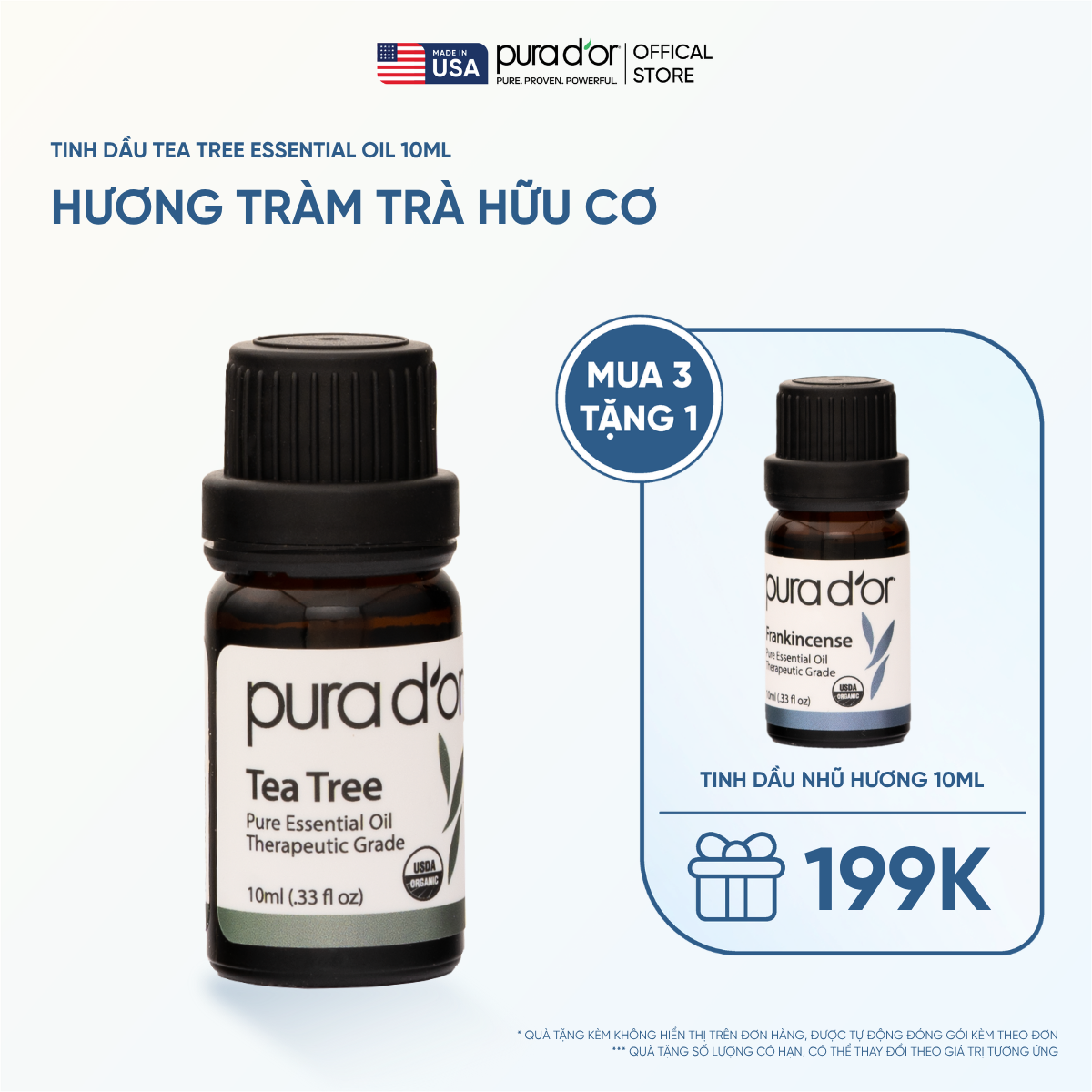 Tinh Dầu Tràm Trà Hữu Cơ PURA D’OR Therapeutic Grade Tea Tree Essential Oil 10ML