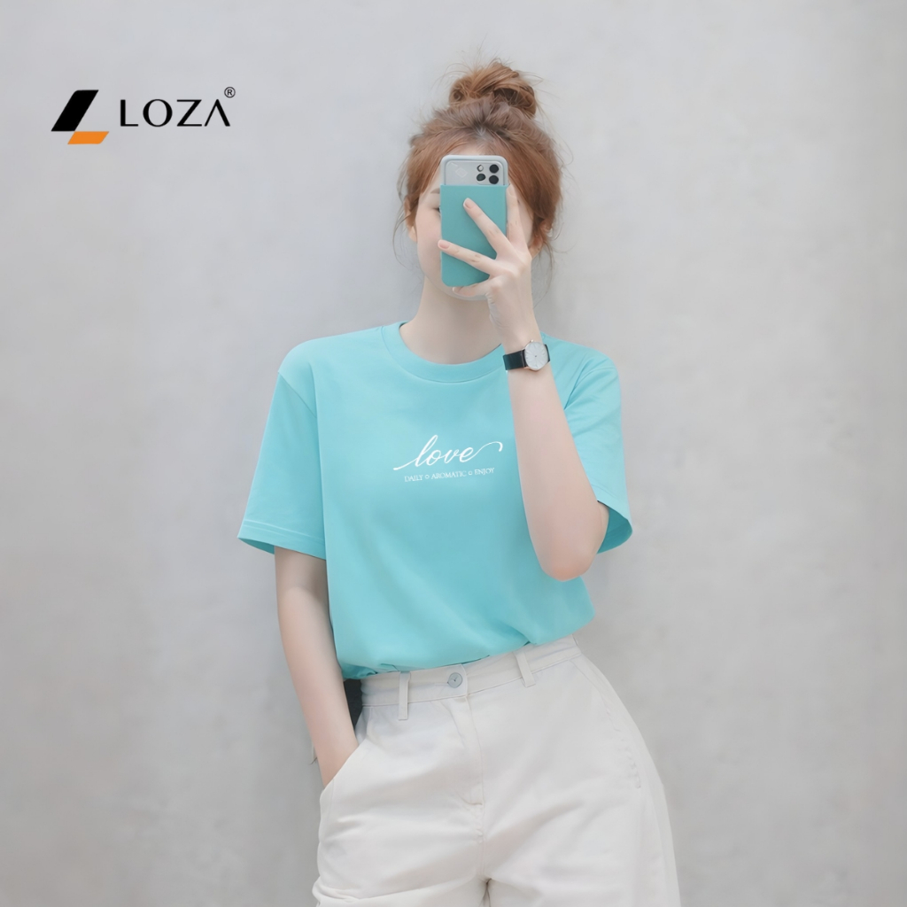 [Form rộng] Áo phông nữ màu xanh ngọc in nhều hình xinh dễ mặc - Loza G0455_thumbnail_5