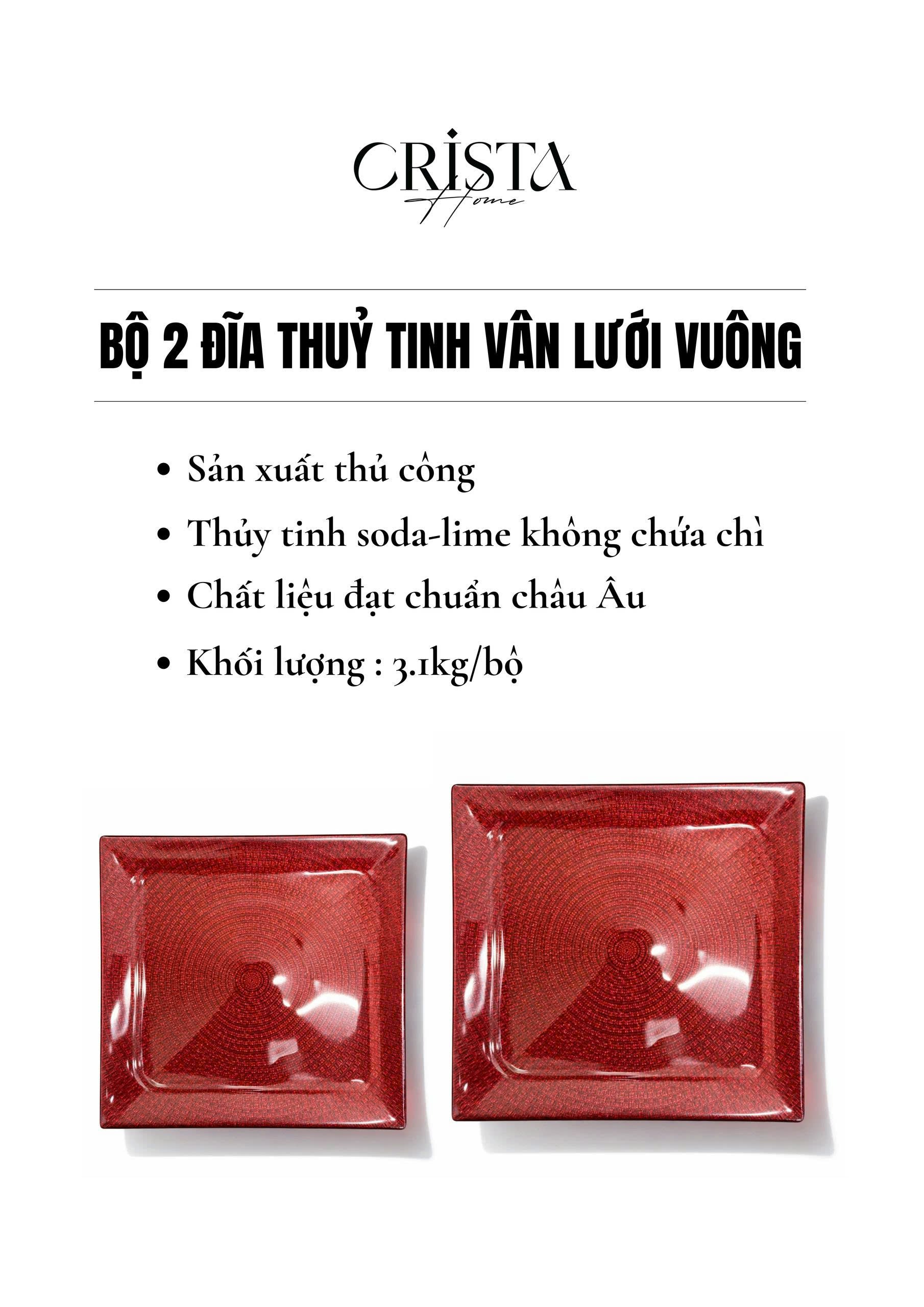 Bộ 2 đĩa thủy tinh vân lưới vuông 24cm + 27.5cm CRISTA HOME, 60227_thumbnail_16