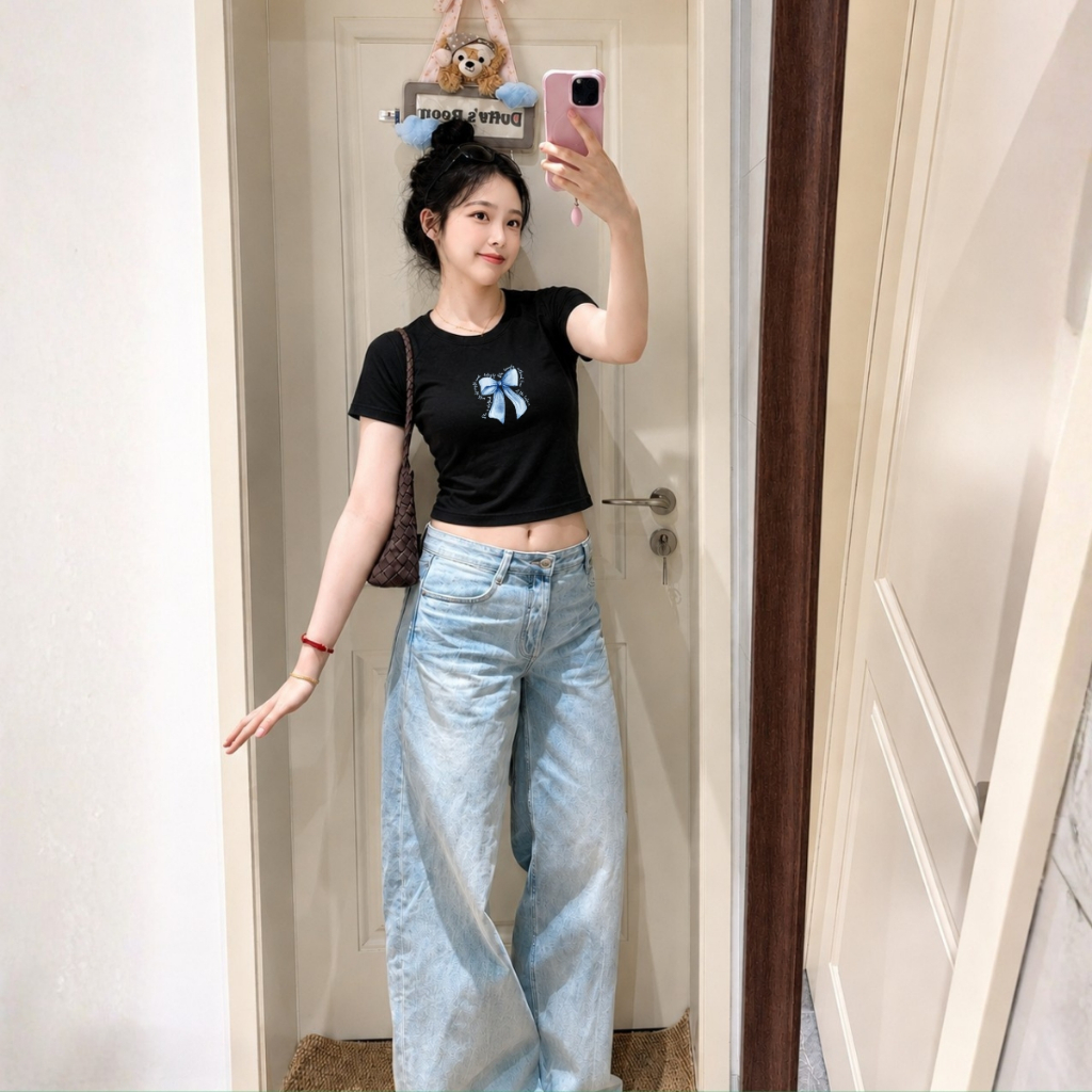 [Form ôm] Áo croptop body in nơ xanh nhiều chữ - Loza CR8610_thumbnail_0