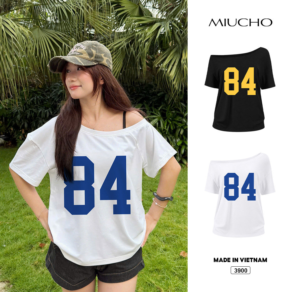 Áo thun nữ lệch vai form rộng streetwear Miucho 3900