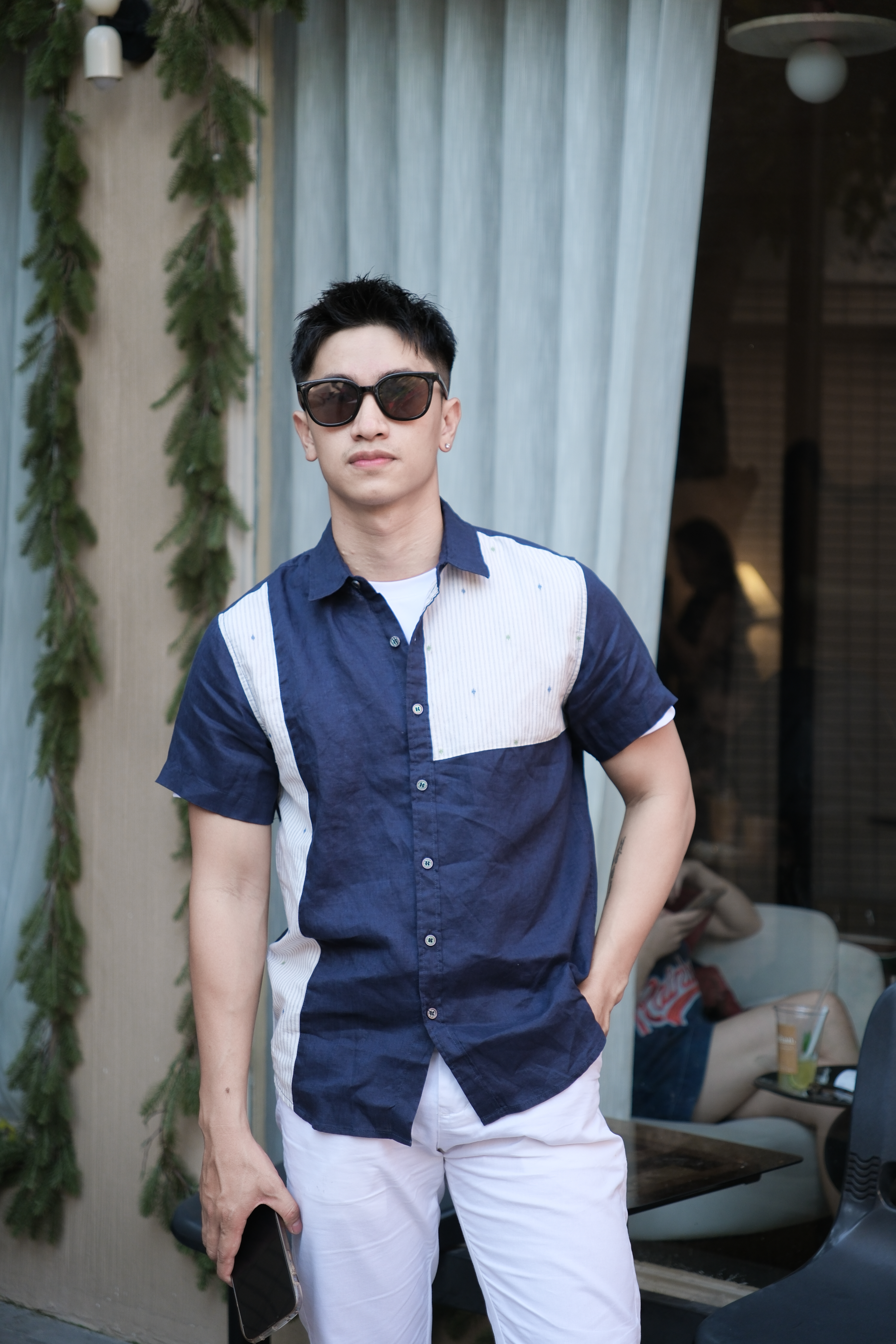 SA34 - Áo sơ mi nam tay ngắn vải lanh thoáng mát phong cách Nhật Bản kẻ sọc phối màu trắng xanh ngọc_thumbnail_16