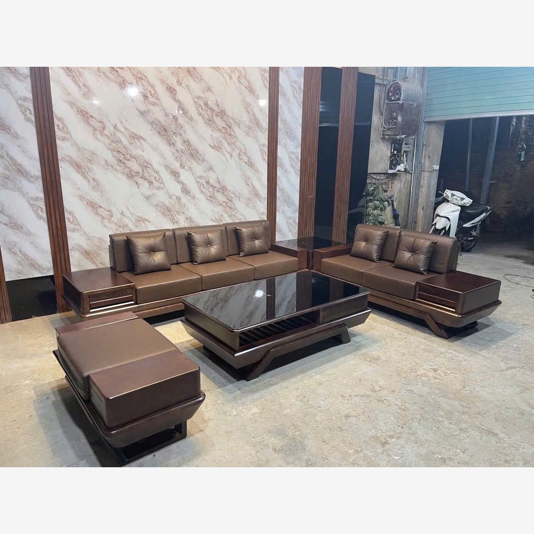 Sofa 2 văng chân thuyền màu óc chó