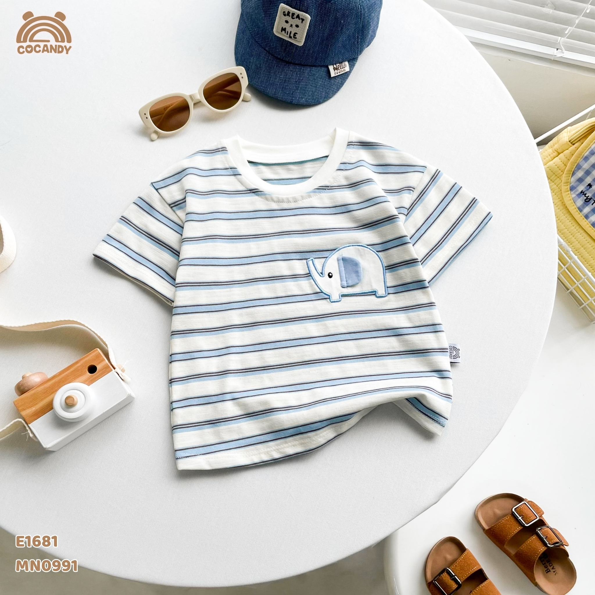 Áo cộc cotton kẻ XANH hình voi_thumbnail_2